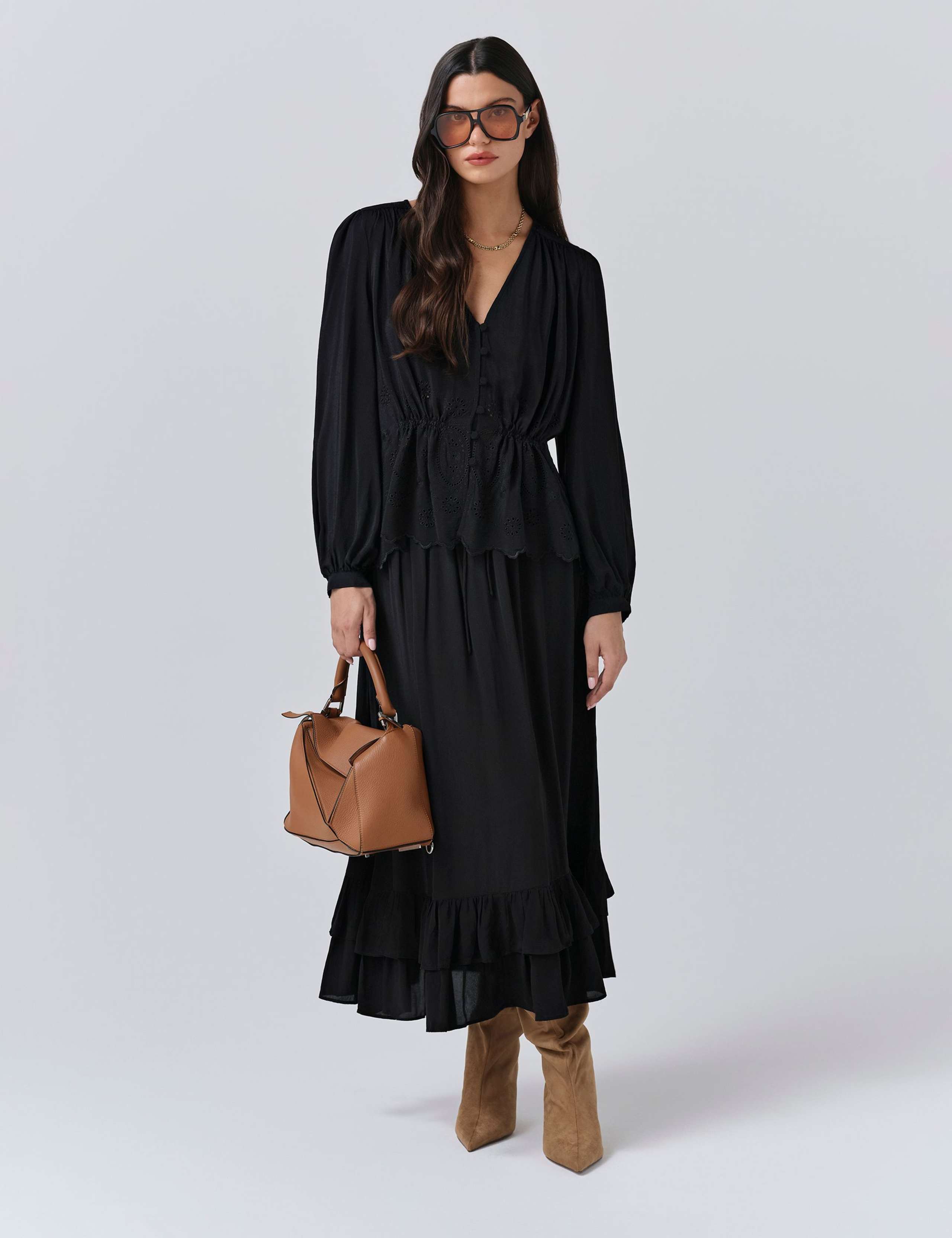 Crepe Broderie V-Neck Blouse 4 of 6