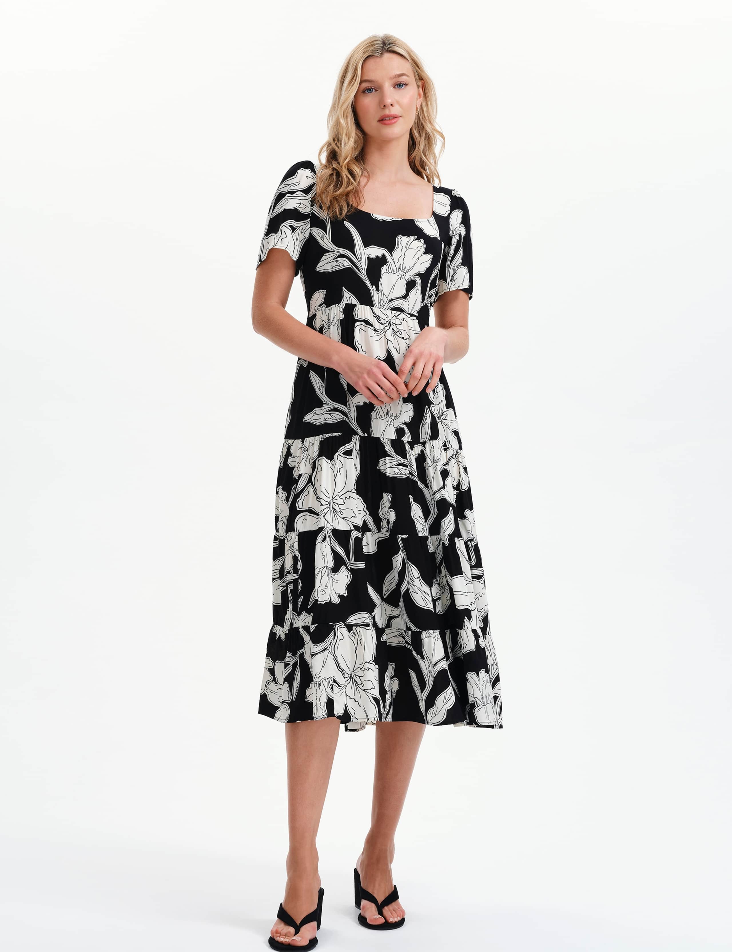 Floral Square Neck Midi Tiered Dress 2 of 8