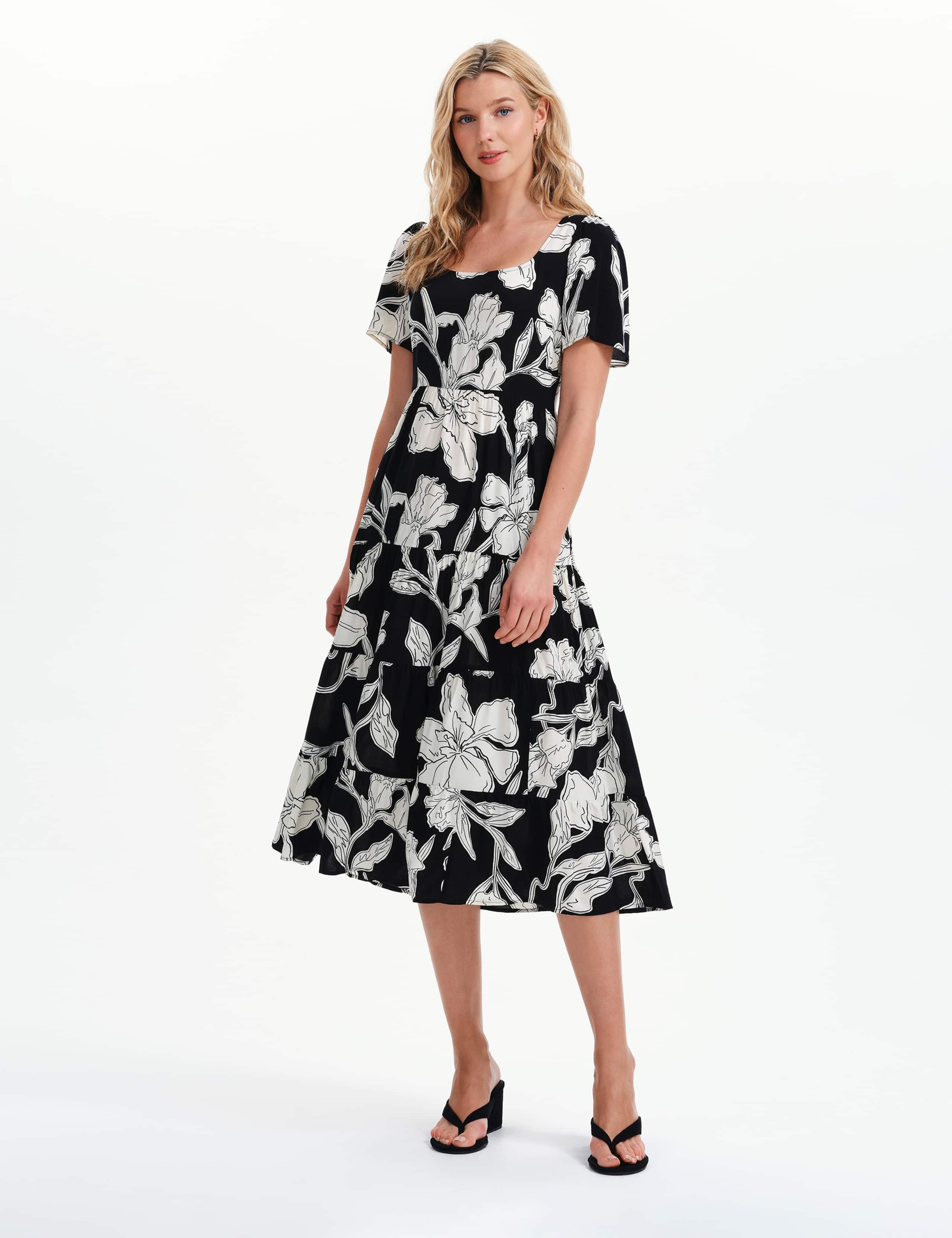 Floral Square Neck Midi Tiered Dress 3 of 8
