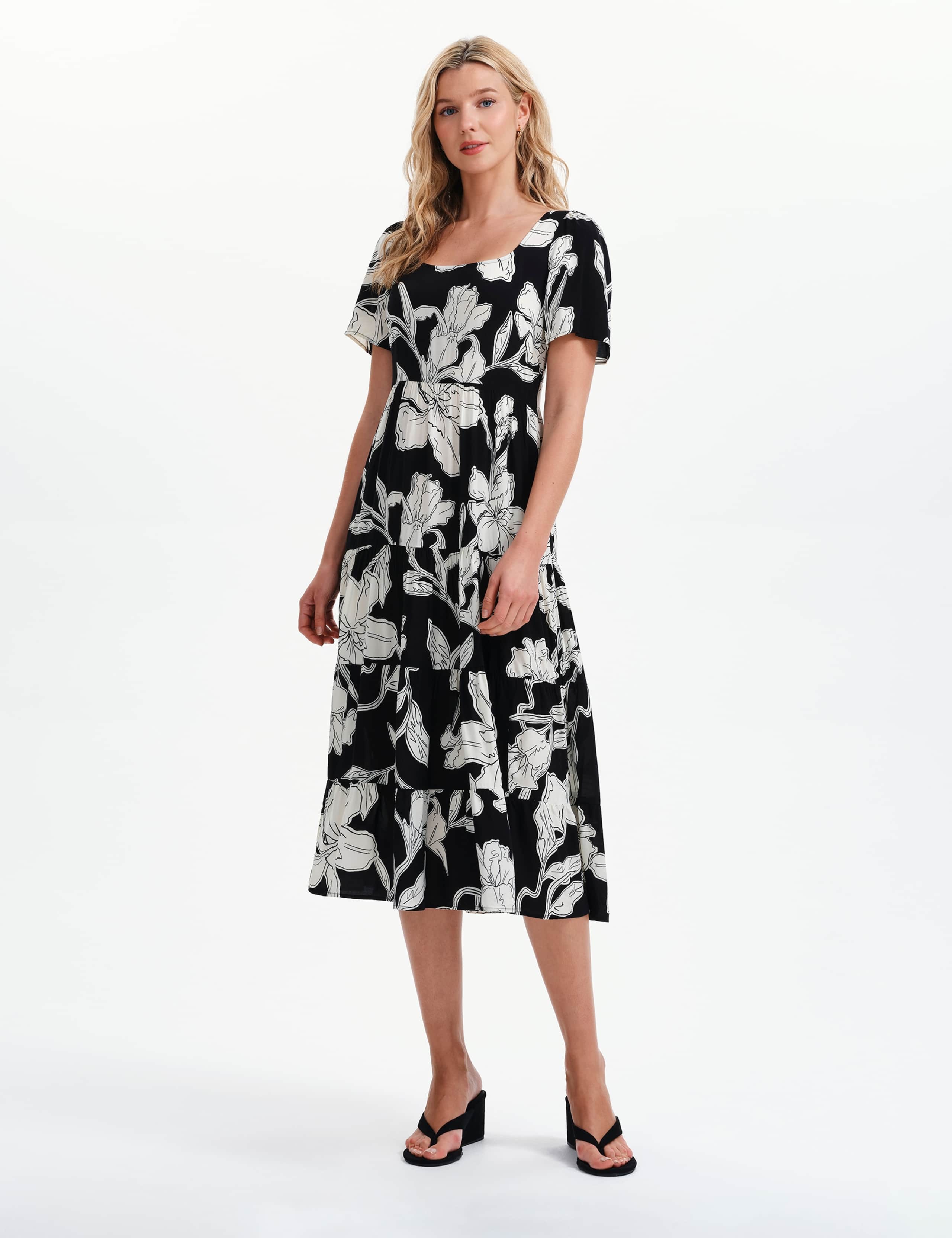 Floral Square Neck Midi Tiered Dress 4 of 8