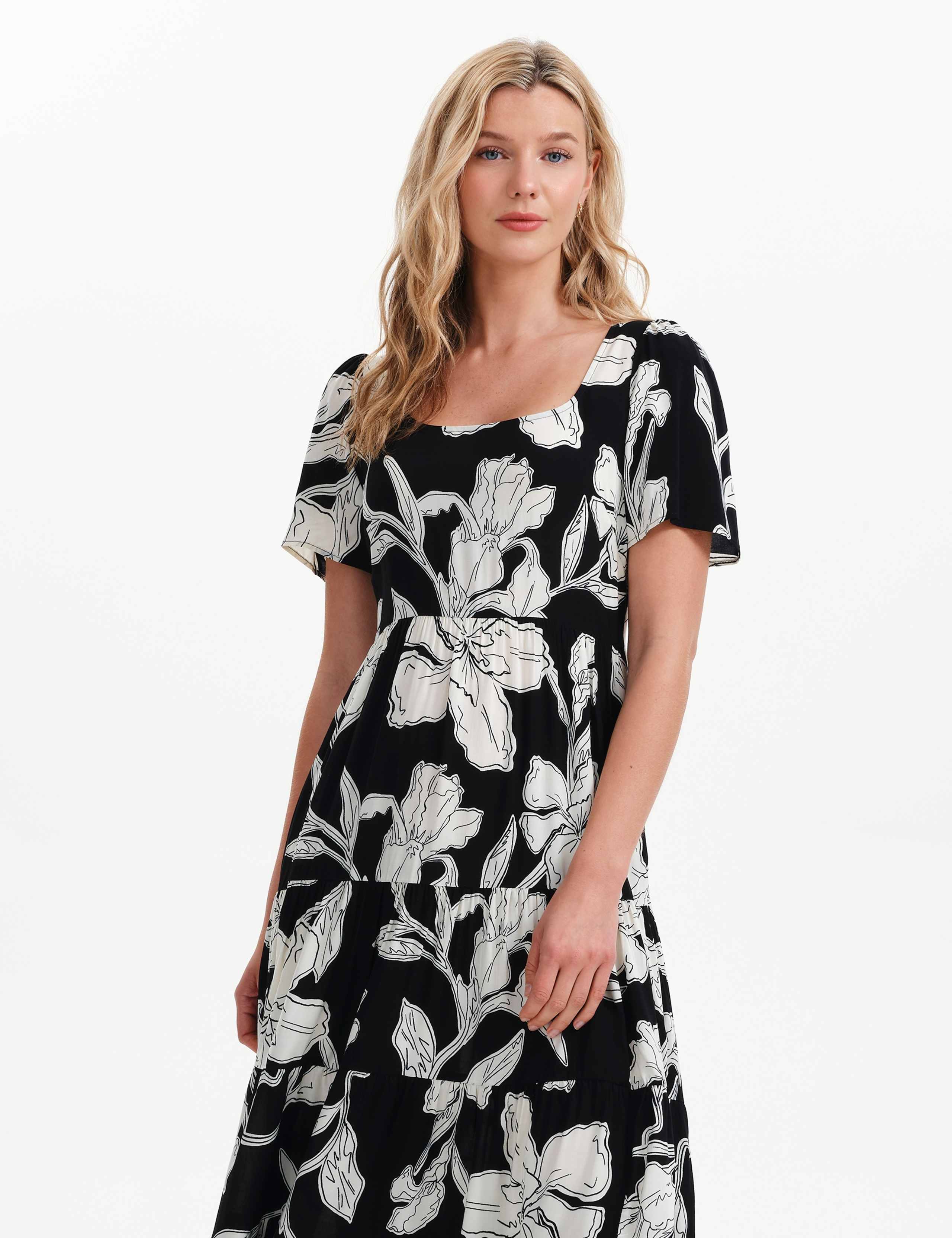 Floral Square Neck Midi Tiered Dress 5 of 8