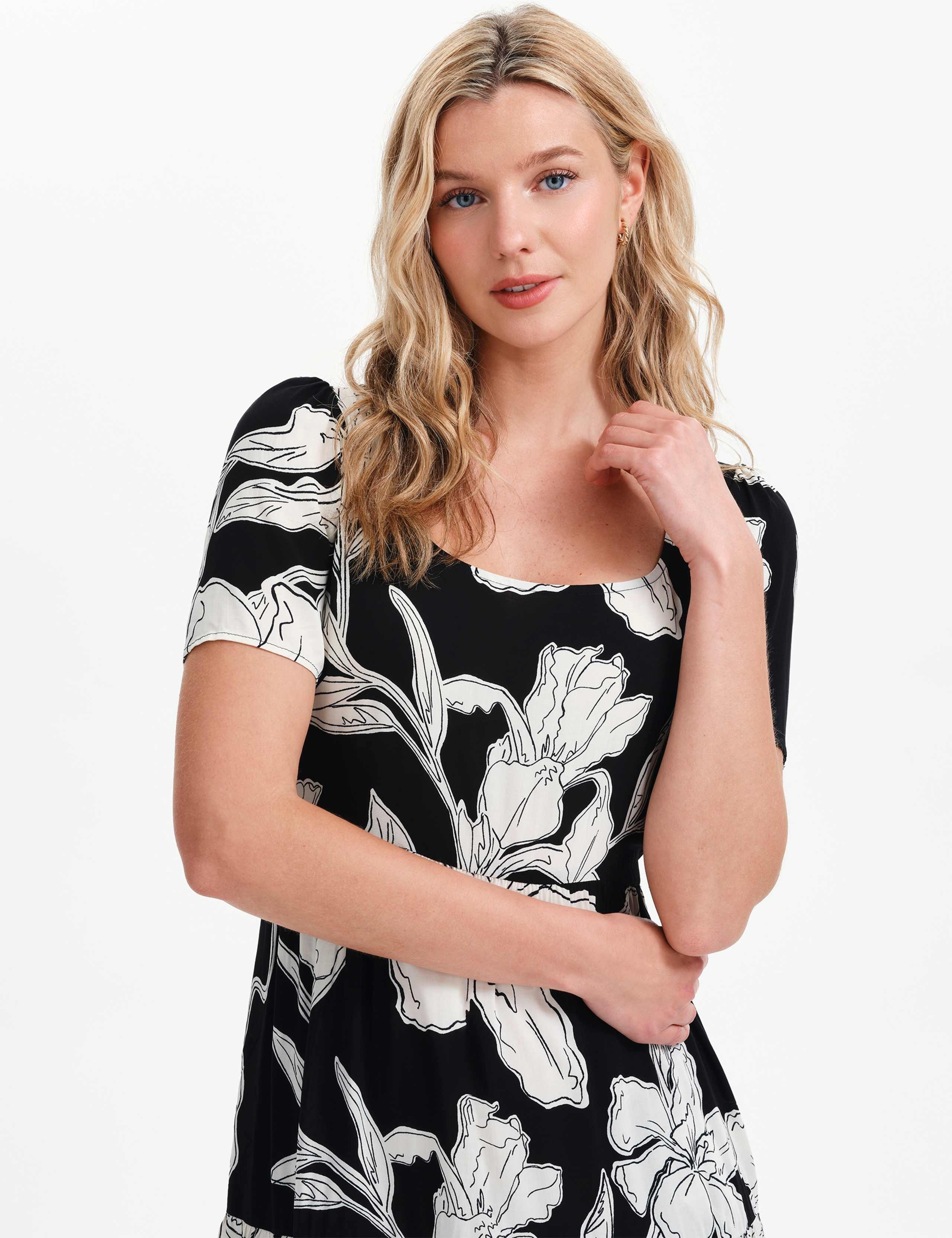 Floral Square Neck Midi Tiered Dress 7 of 8