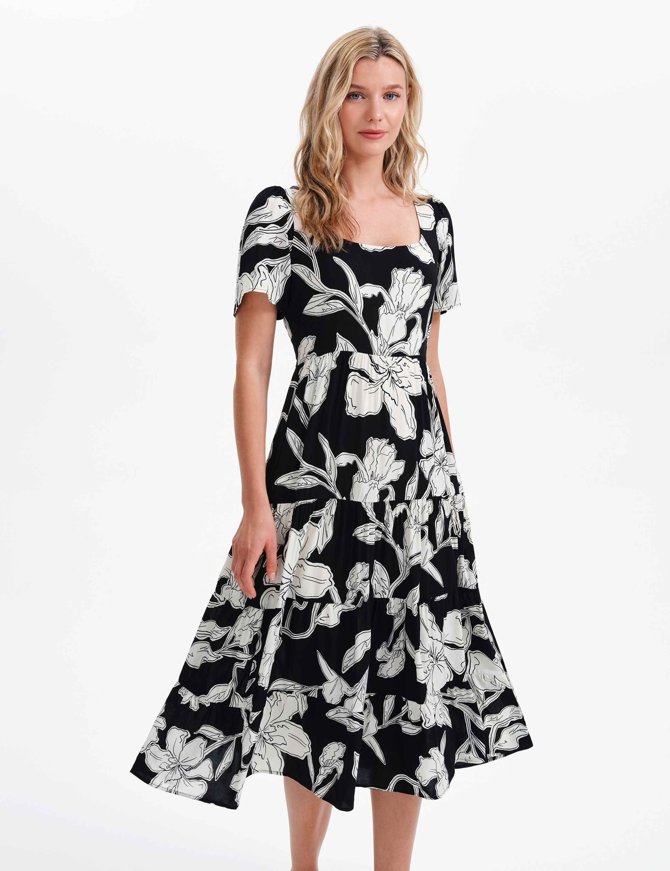 Floral Square Neck Midi Tiered Dress 8 of 8