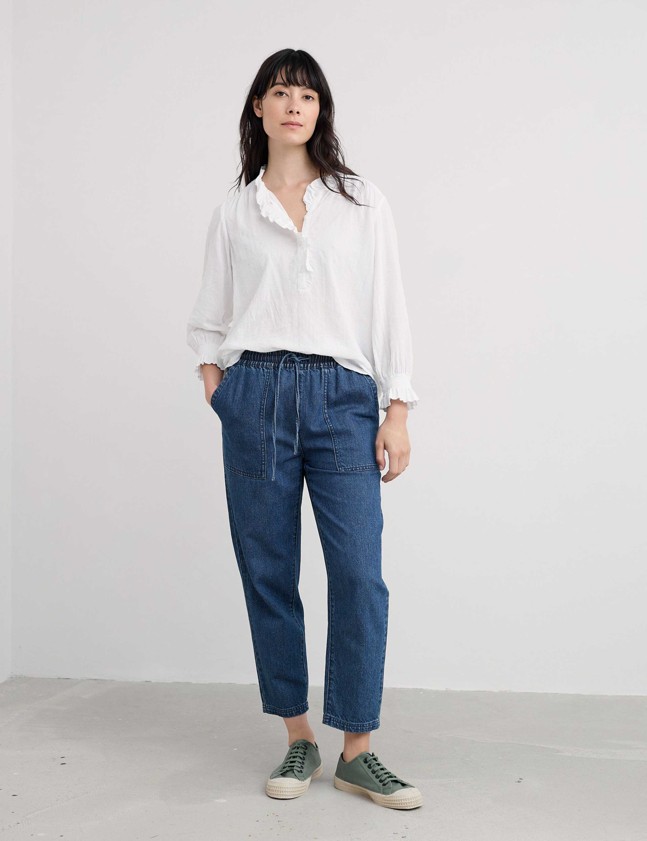 Cotton Rich Checked Frill Detail Shirt 1 of 5