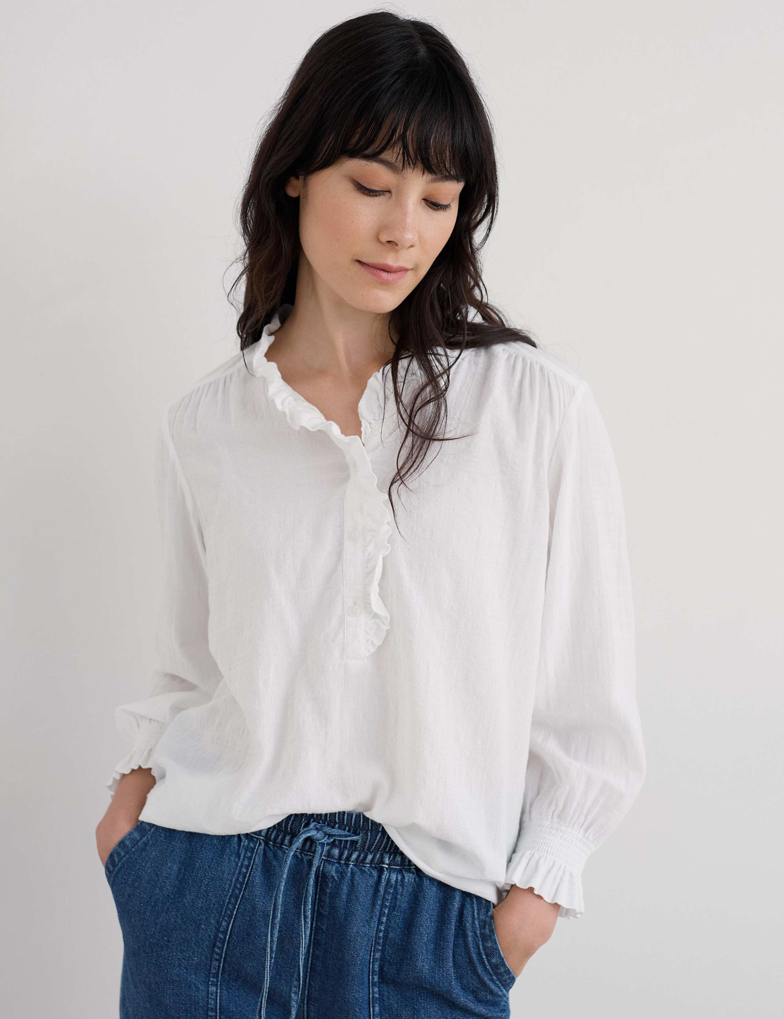 Cotton Rich Checked Frill Detail Shirt 3 of 5