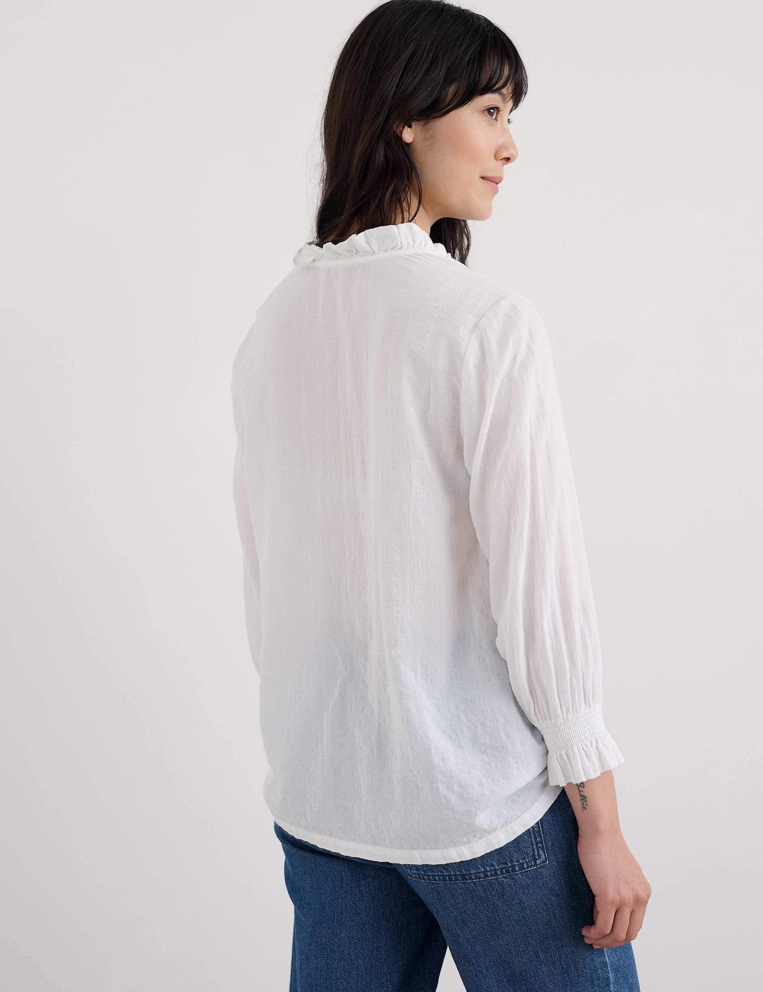 Cotton Rich Checked Frill Detail Shirt 4 of 5