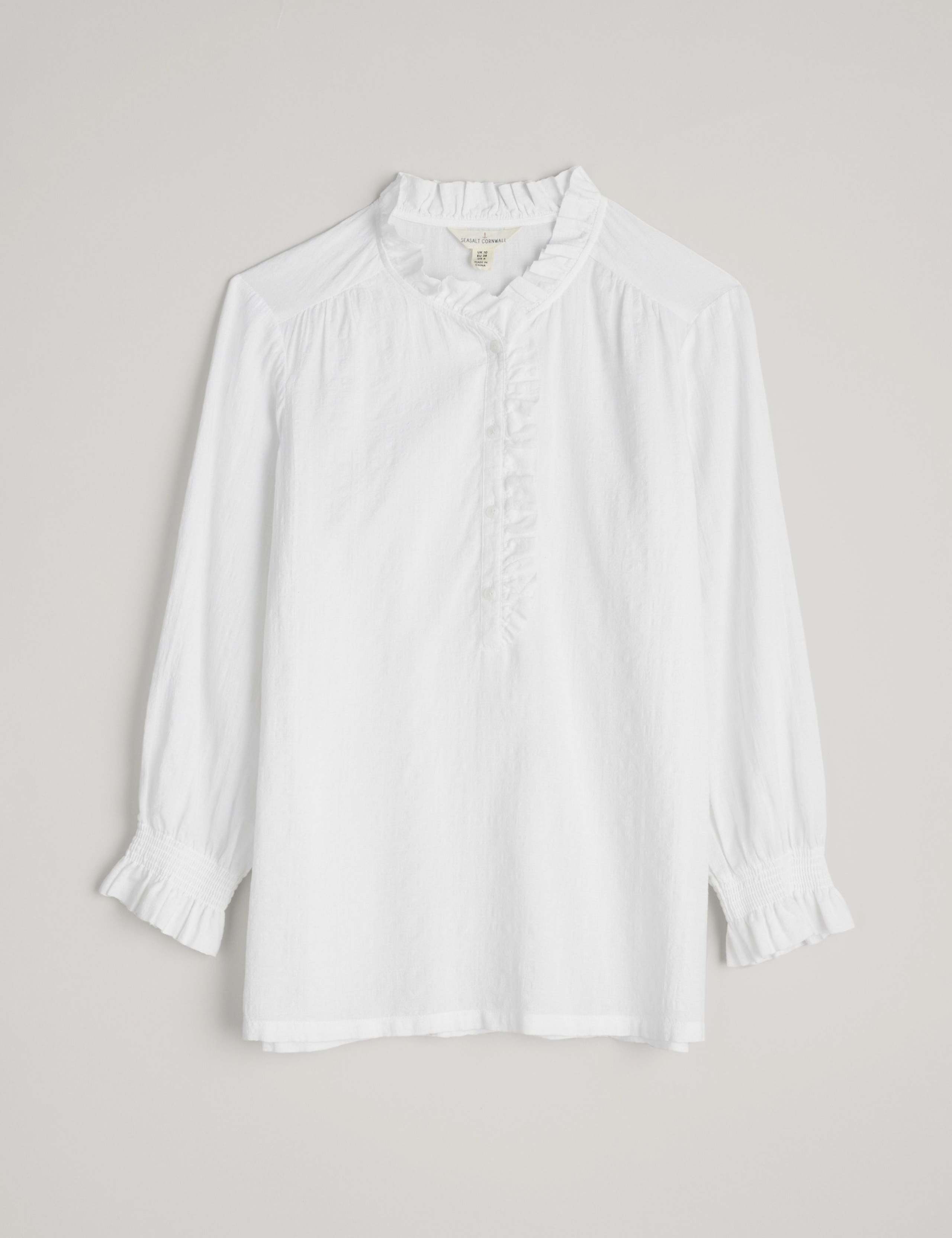 Cotton Rich Checked Frill Detail Shirt 2 of 5