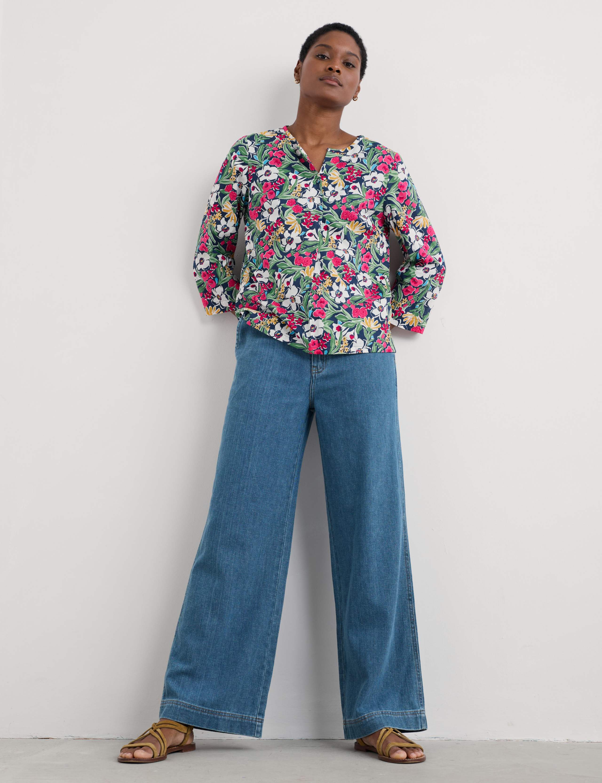 Pure Cotton Floral Notch Neck Relaxed Top 3 of 4