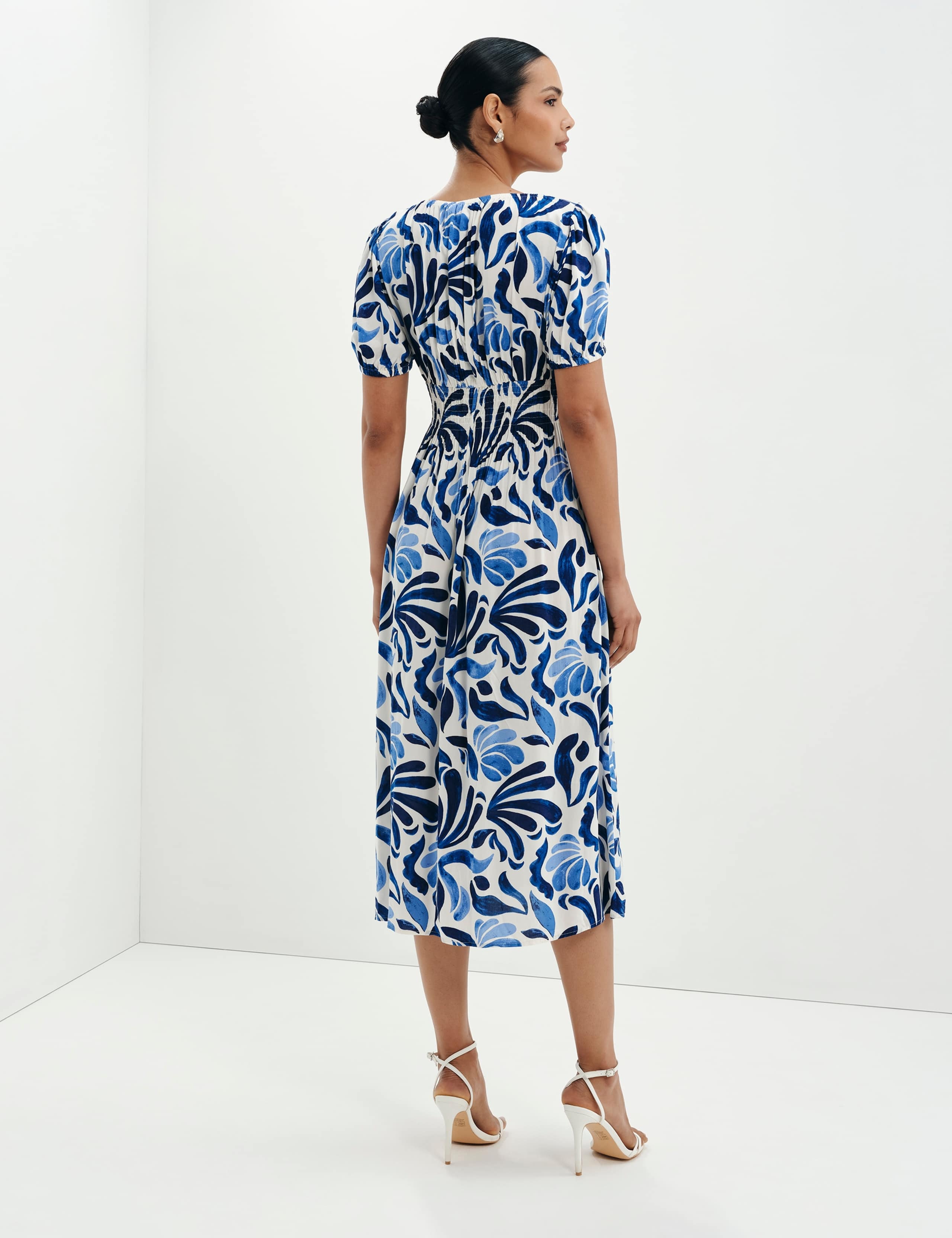 Palm Print V-Neck Midi Waisted Dress 5 of 5
