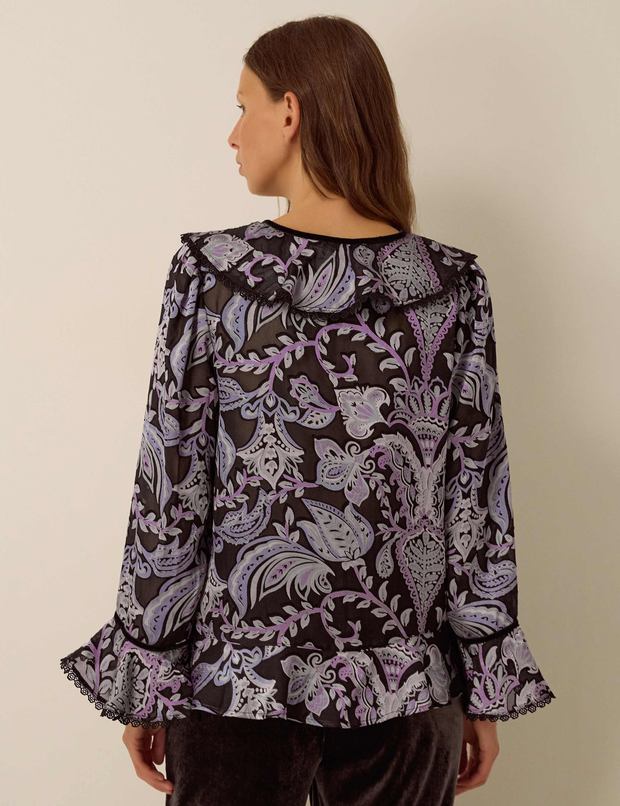 Printed Long Sleeve V Neck Blouse 4 of 5