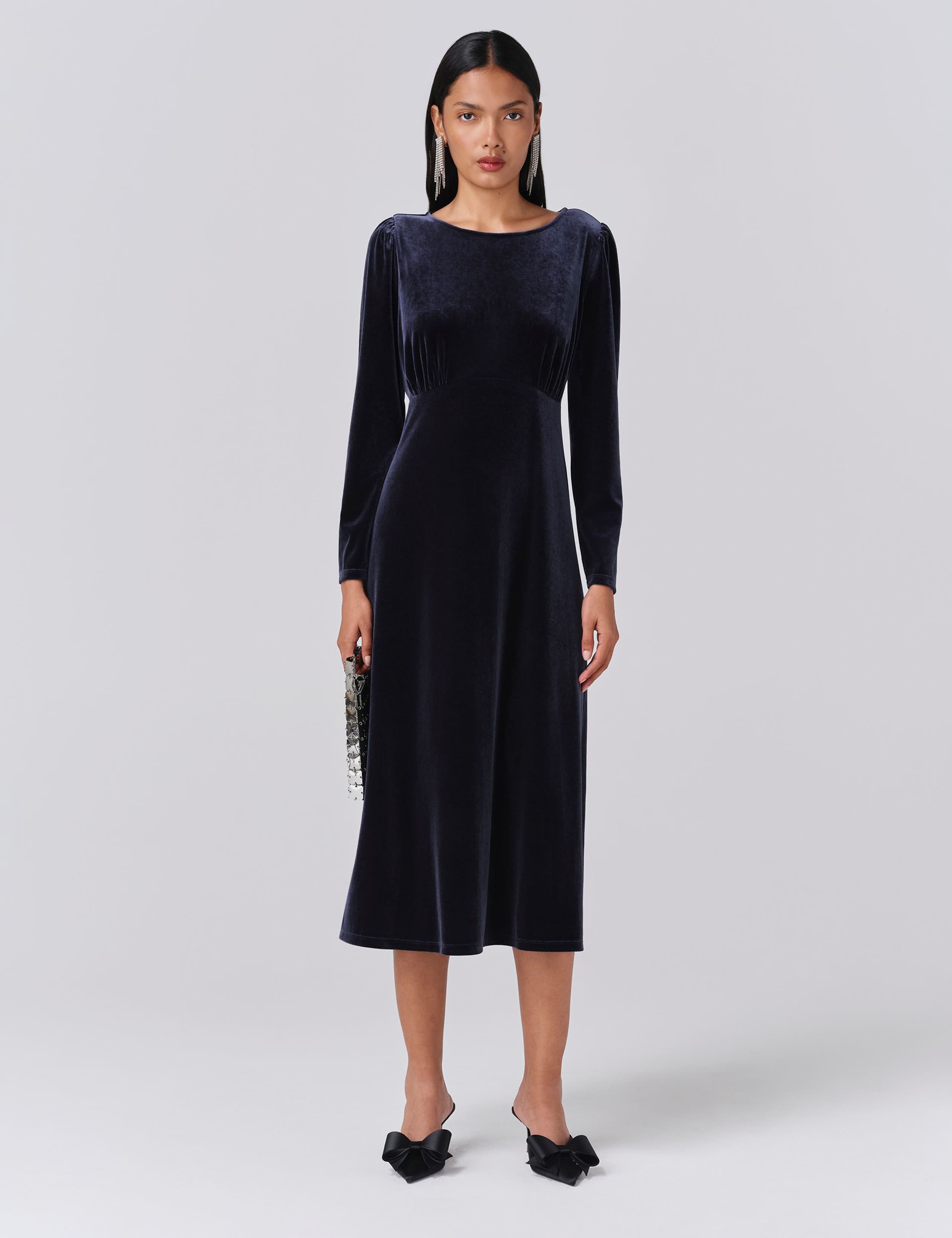 Velvet Round Neck Midi Waisted Dress 1 of 5