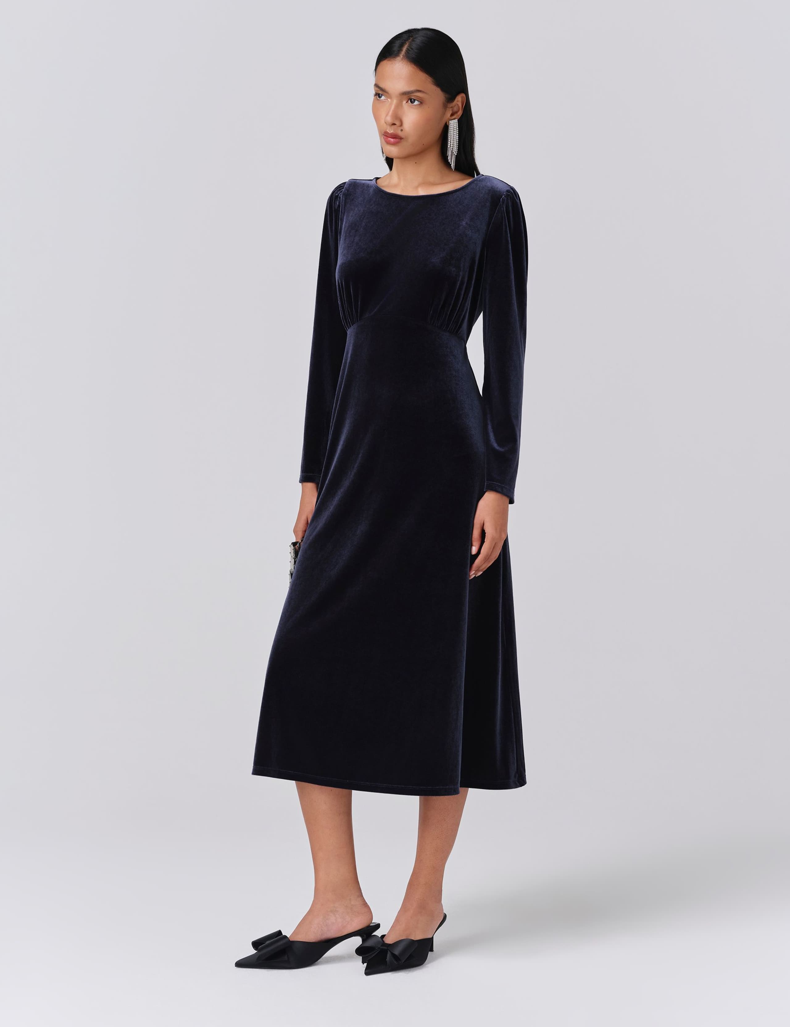 Velvet Round Neck Midi Waisted Dress 2 of 5
