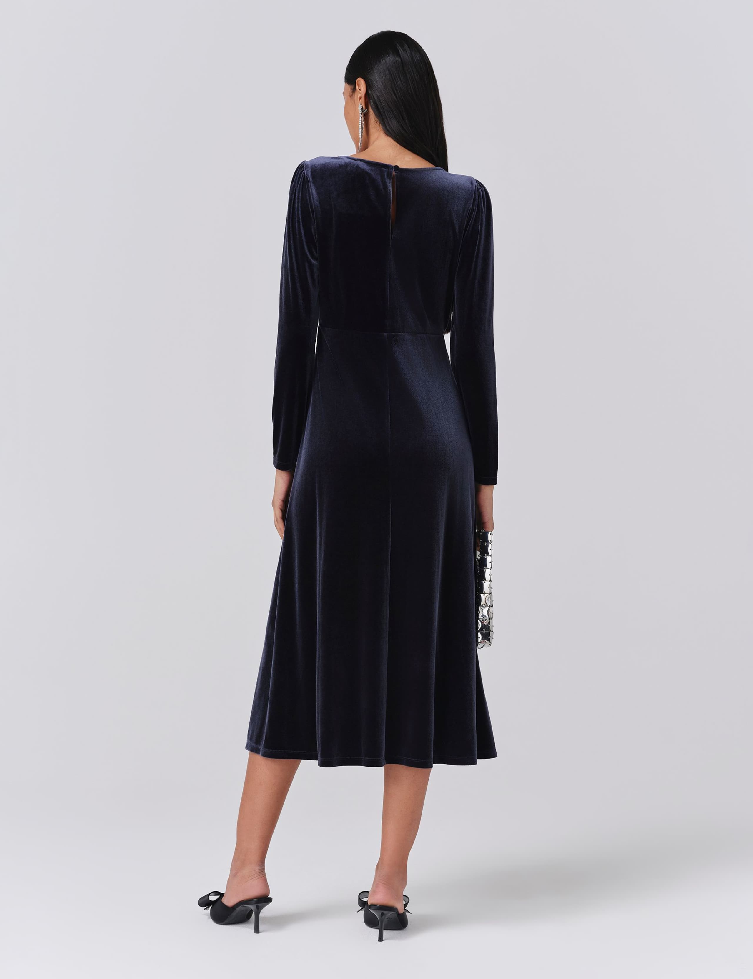 Velvet Round Neck Midi Waisted Dress 3 of 5