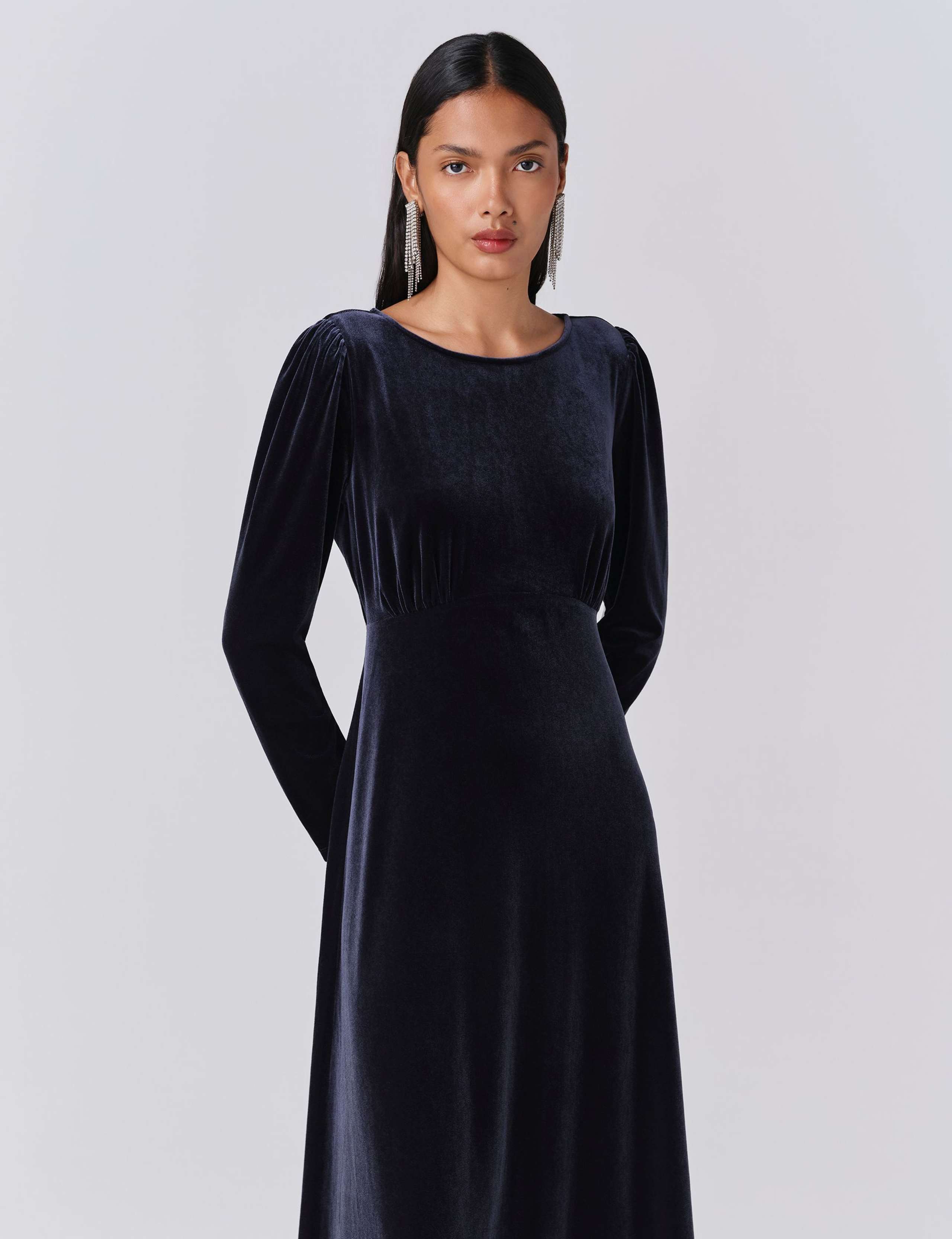 Velvet Round Neck Midi Waisted Dress 4 of 5