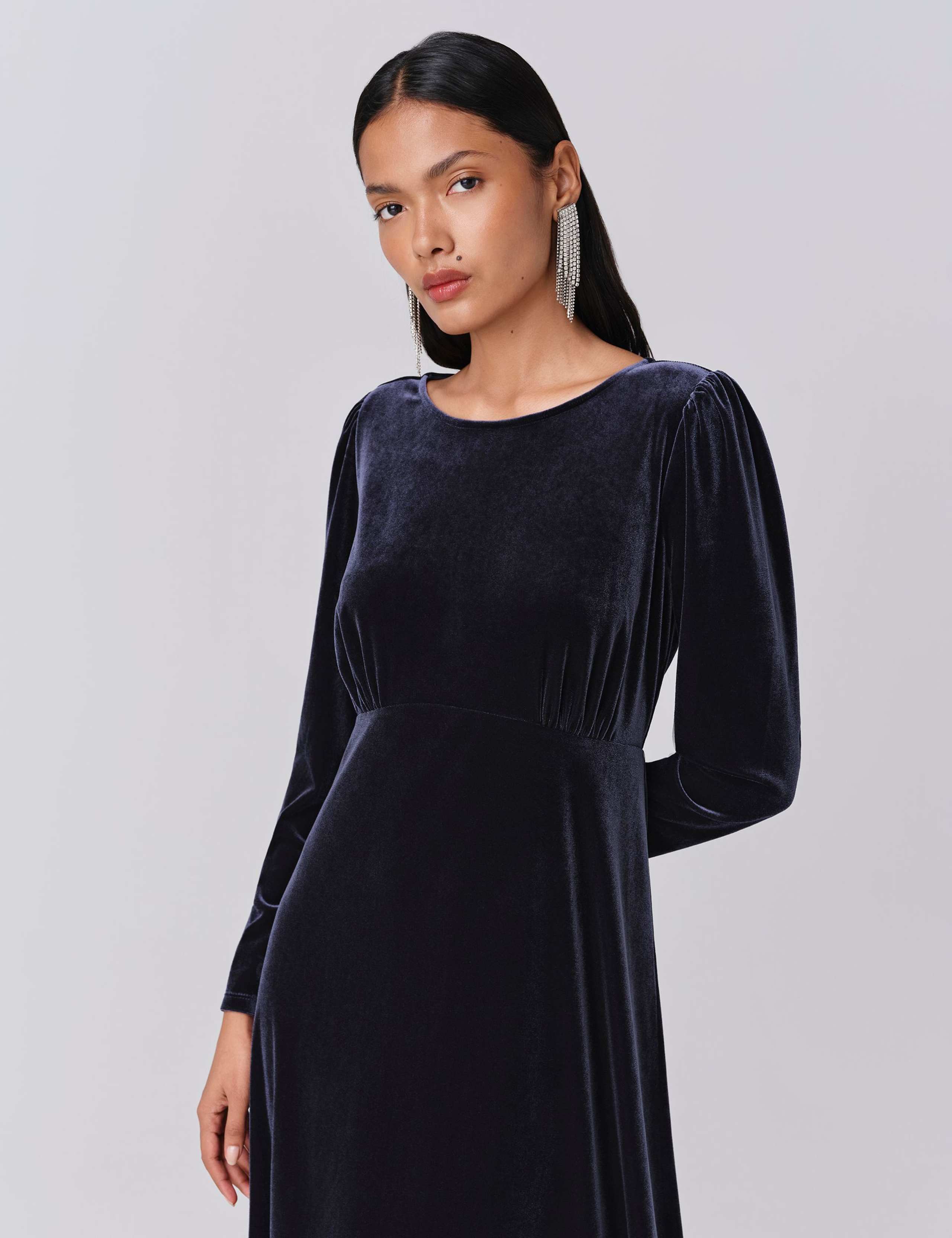 Velvet Round Neck Midi Waisted Dress 5 of 5