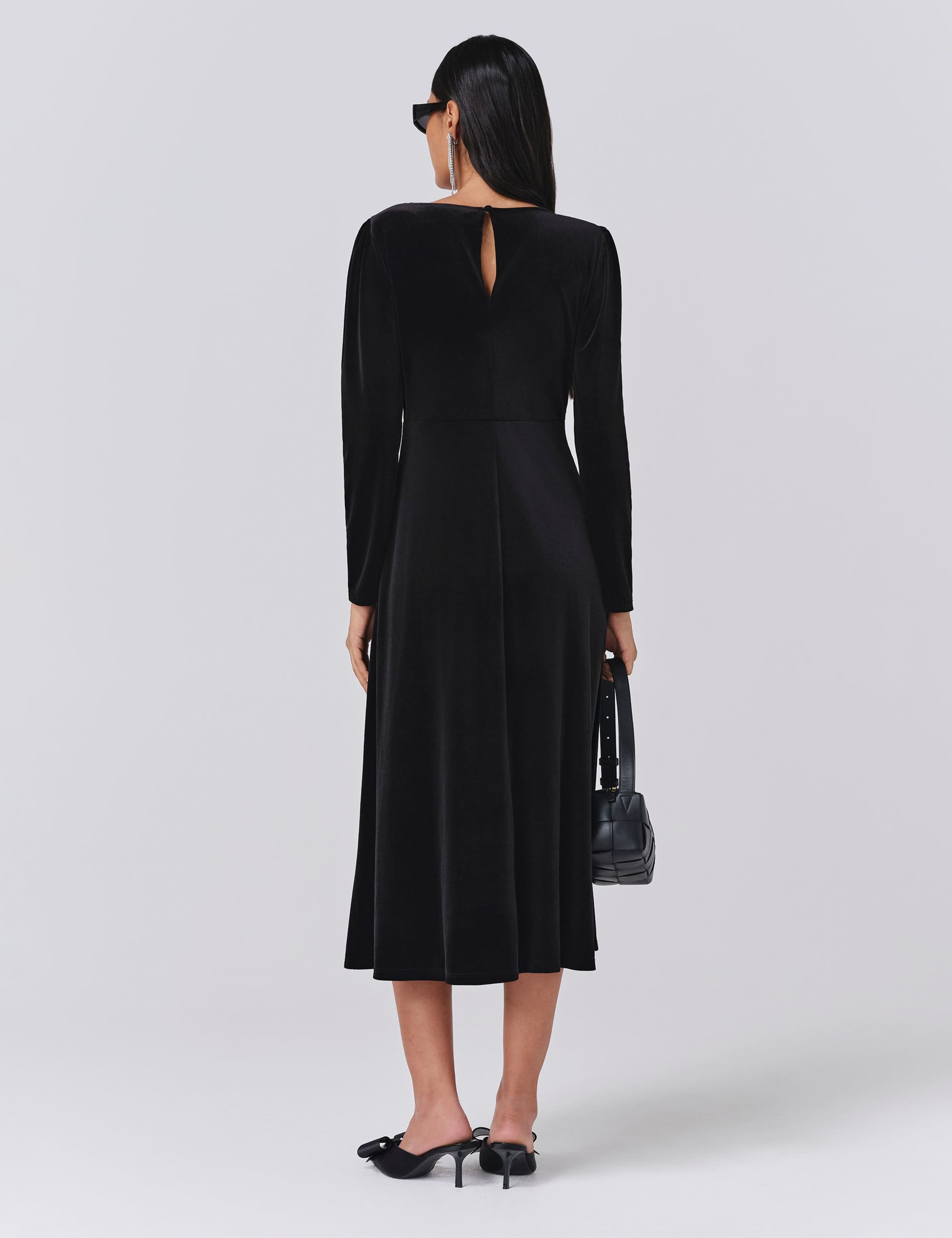 Velvet Round Neck Midi Waisted Dress 3 of 5