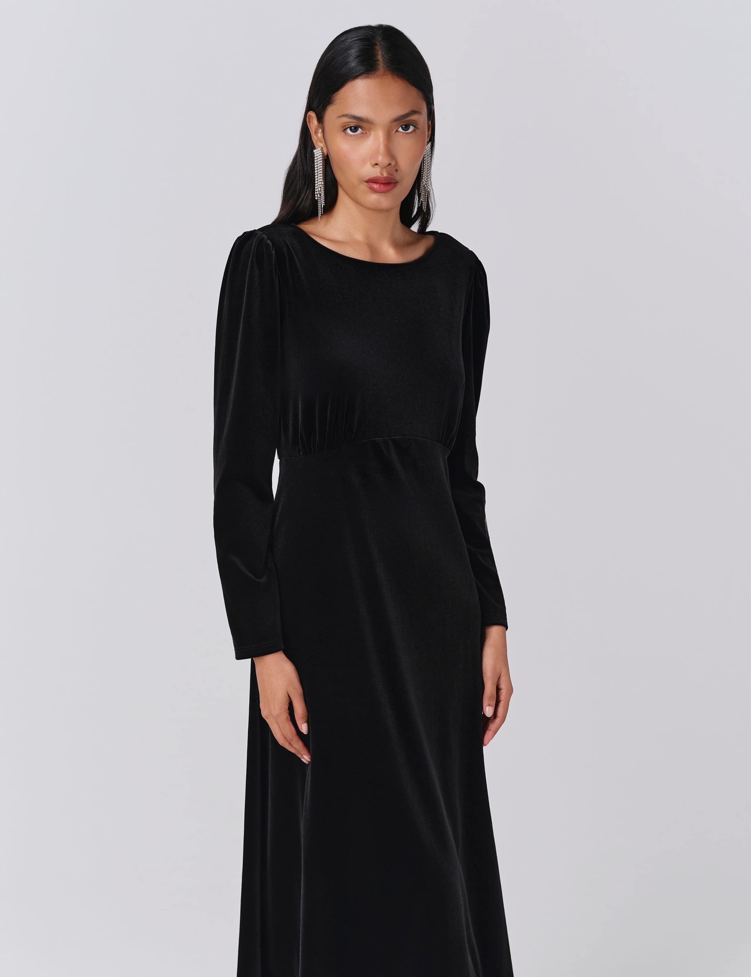 Velvet Round Neck Midi Waisted Dress 4 of 5