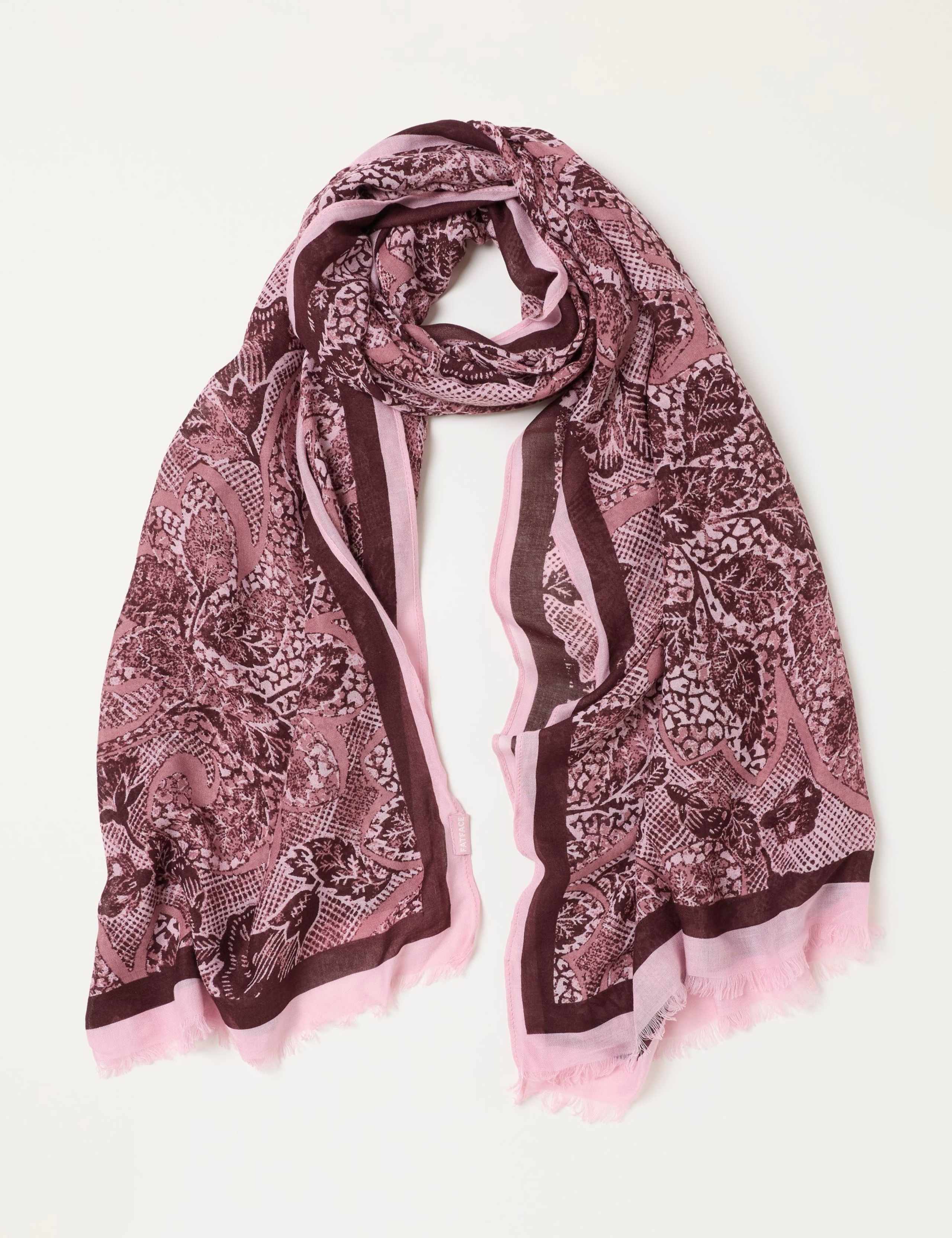 Leaf Print Fringed Scarf 1 of 3