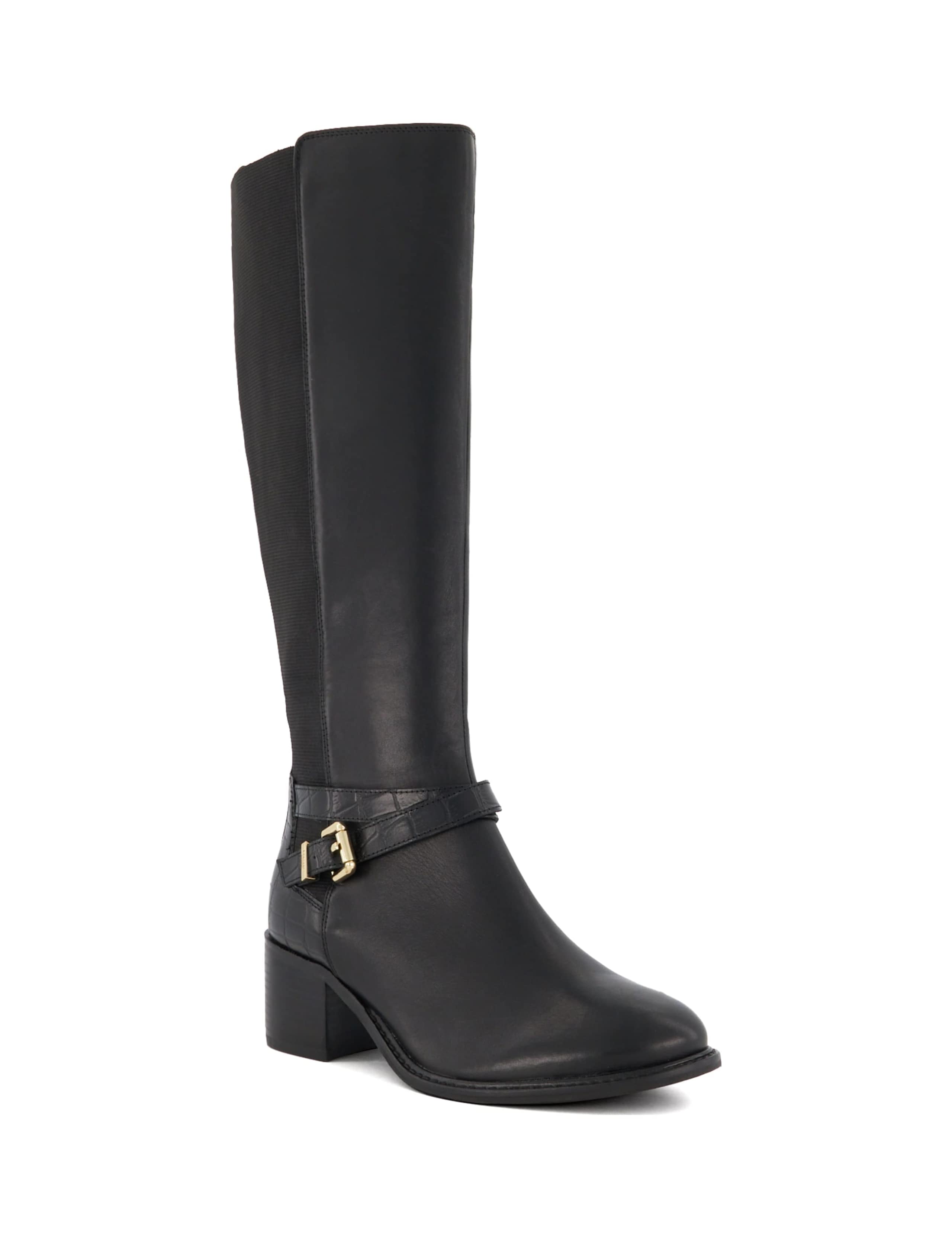 Wide Fit Leather Block Heel Knee High Boots 2 of 5