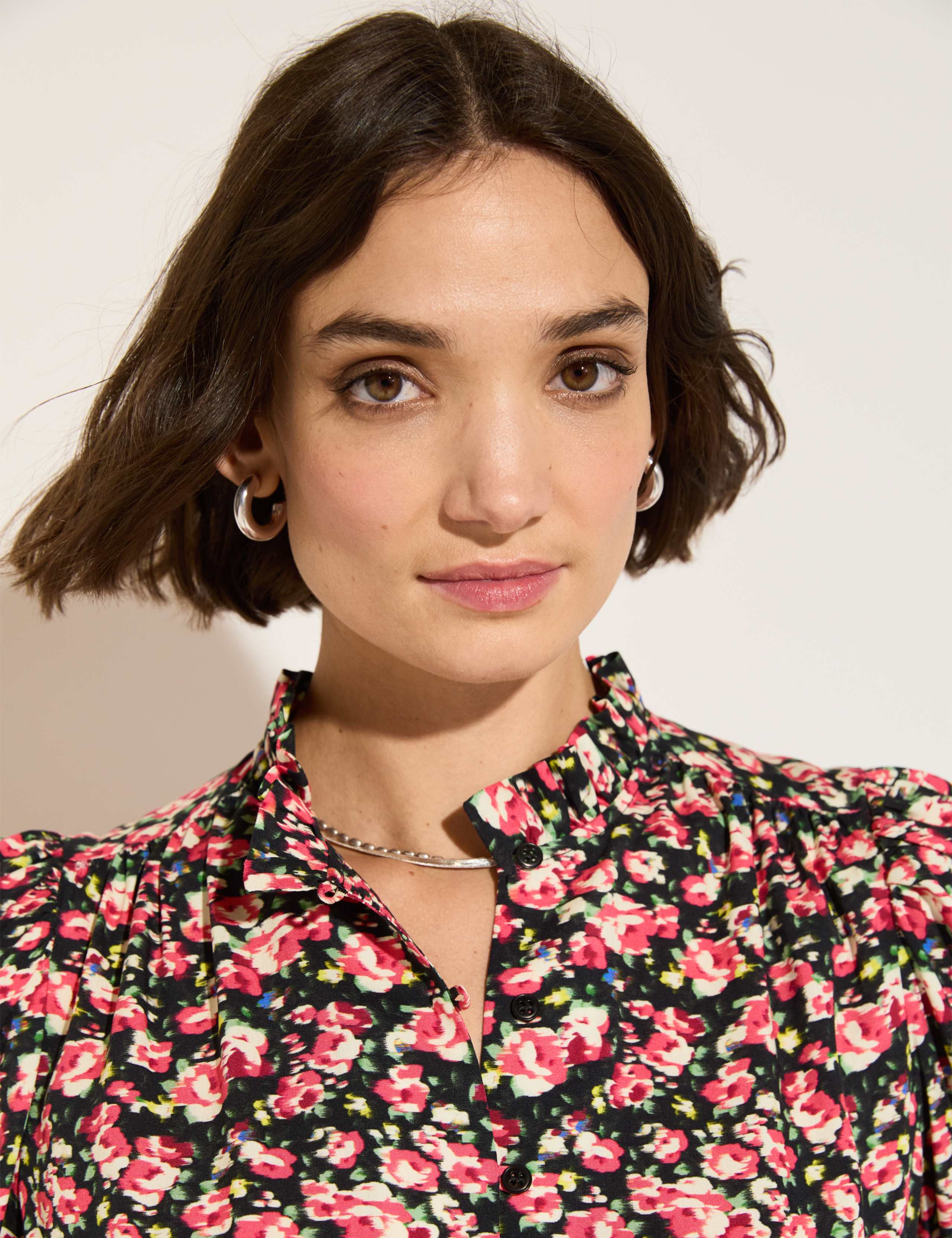 Floral Frill Neck Blouson Sleeve Blouse 3 of 3