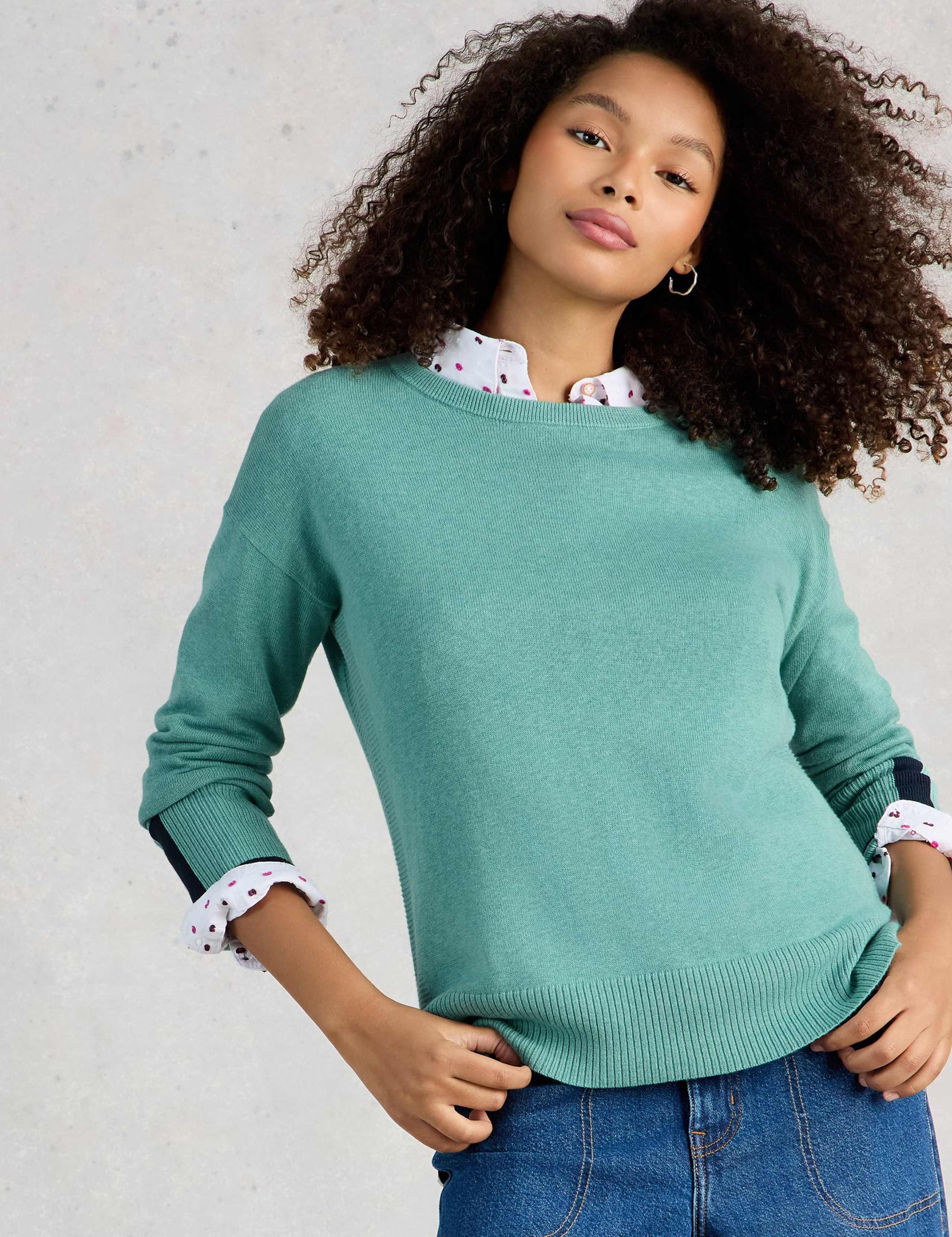 Cotton Rich Crew Neck Stepped Hem Jumper 3 of 6