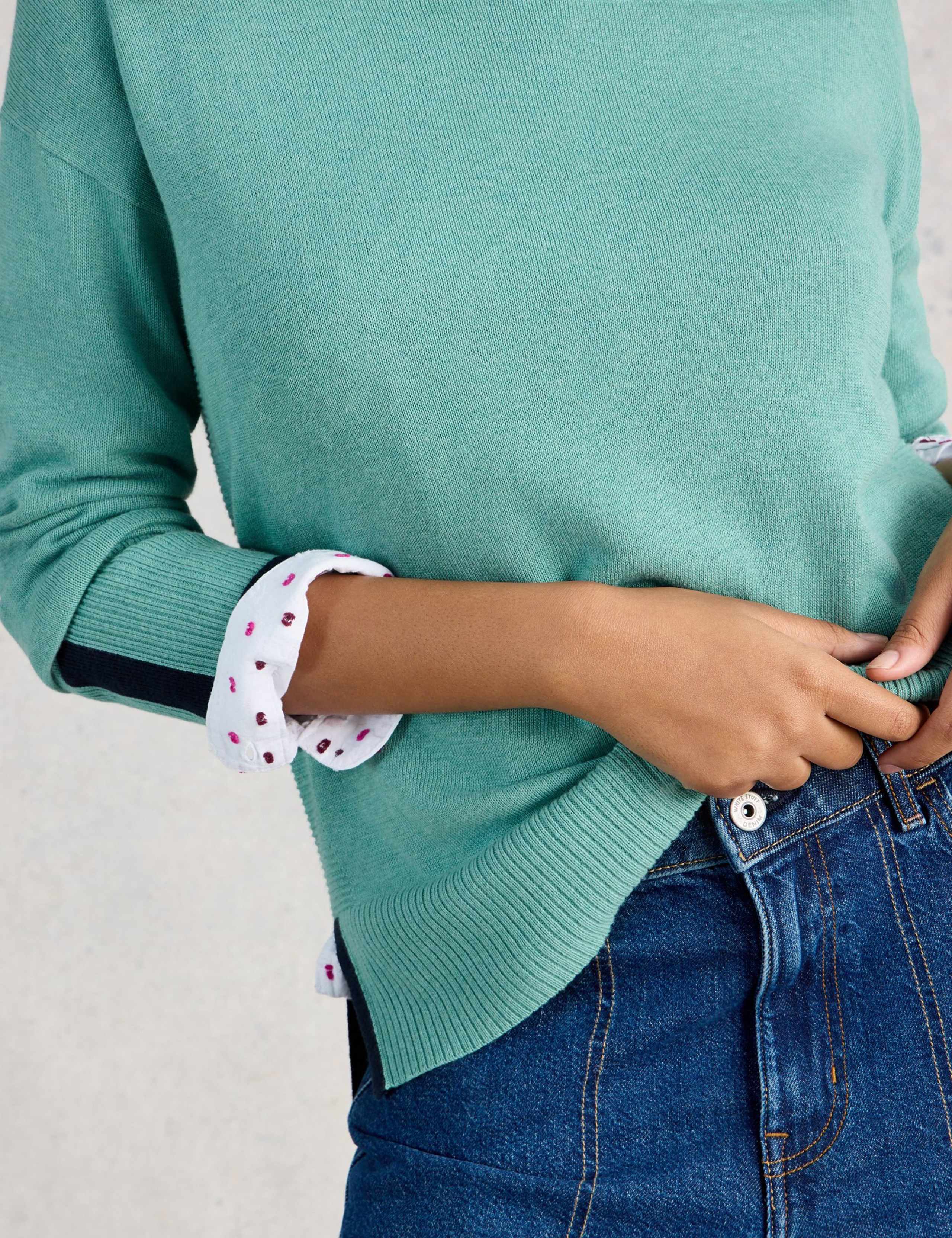 Cotton Rich Crew Neck Stepped Hem Jumper 5 of 6