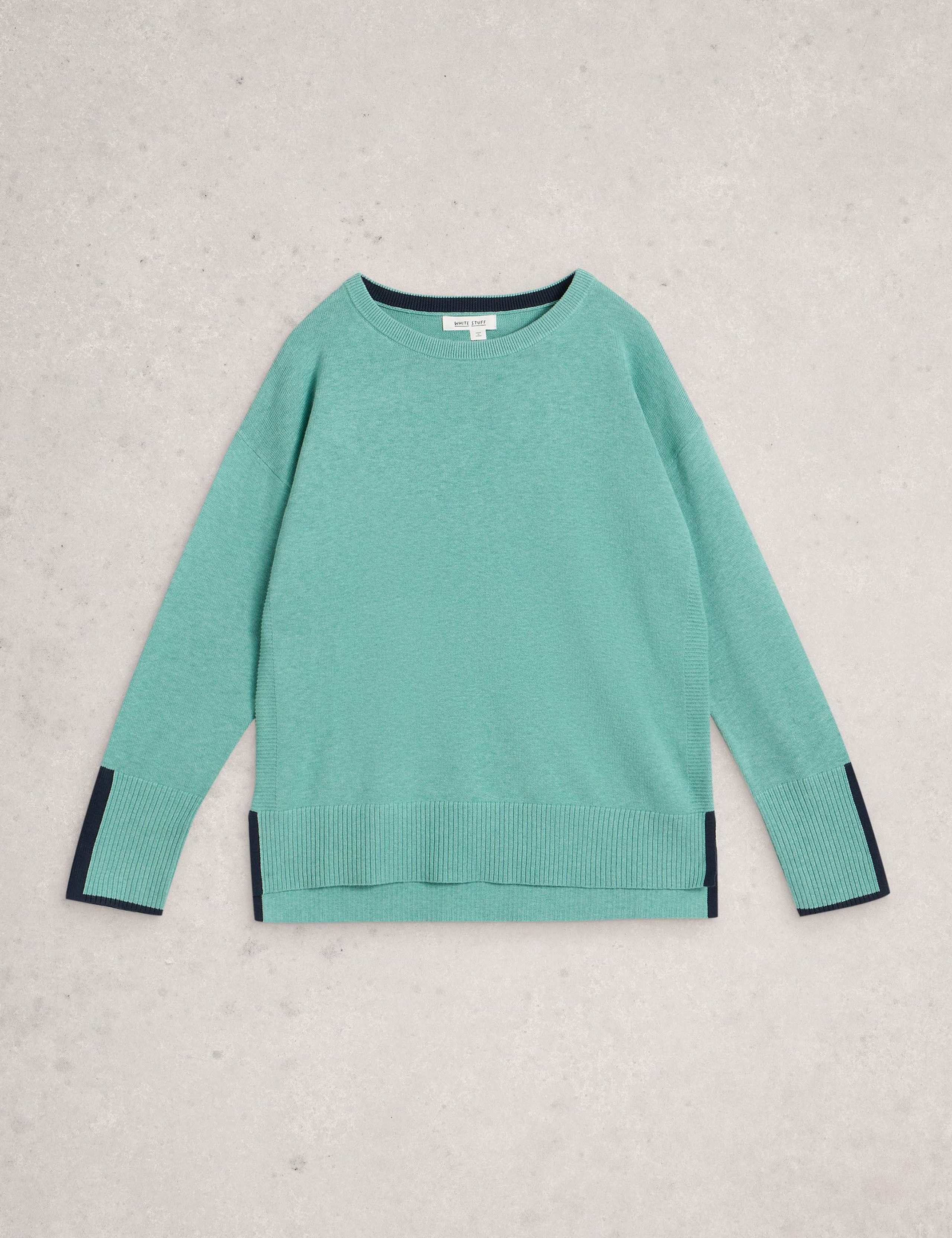 Cotton Rich Crew Neck Stepped Hem Jumper 2 of 6