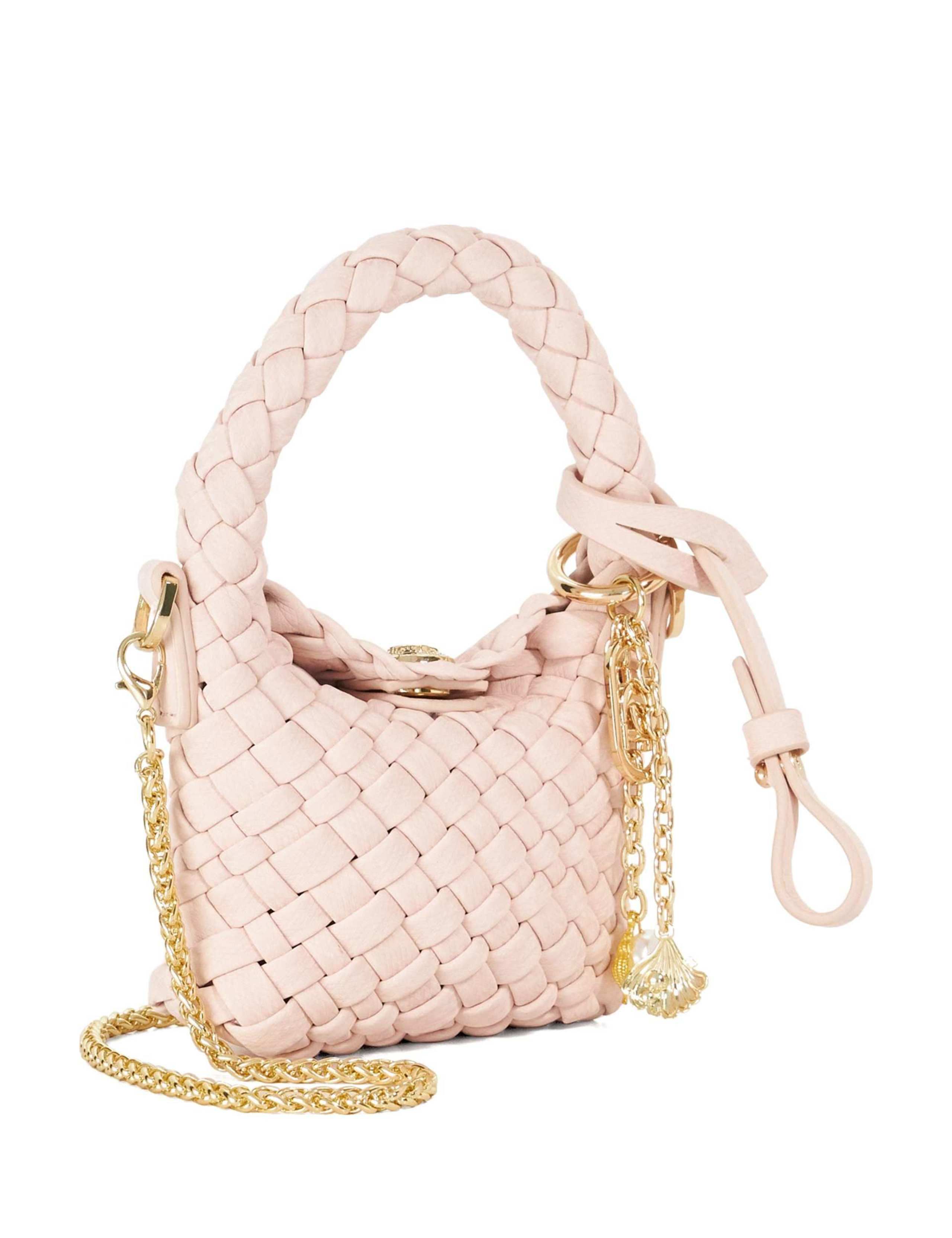 Faux Leather Woven Charm Grab Bag 2 of 6