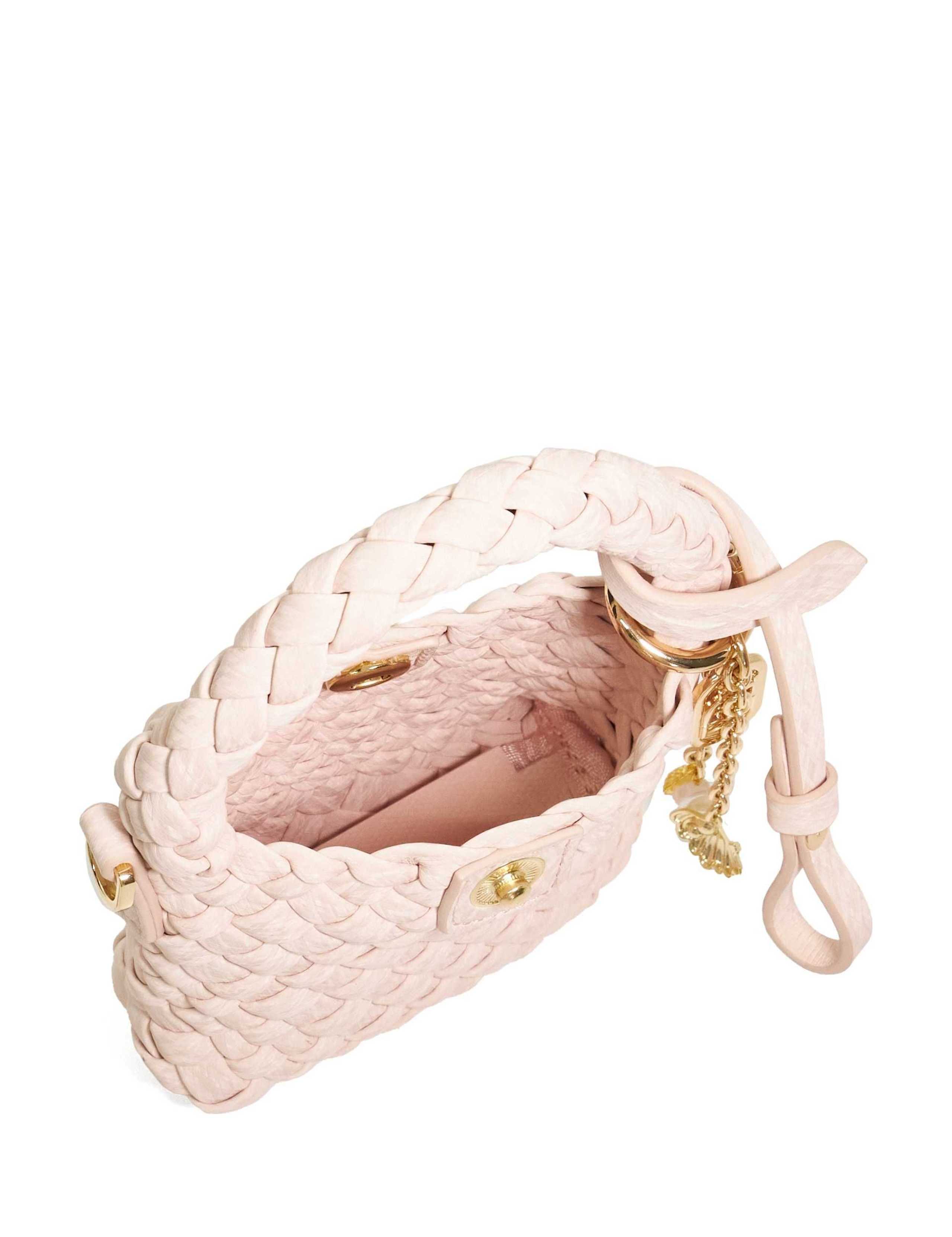 Faux Leather Woven Charm Grab Bag 5 of 6