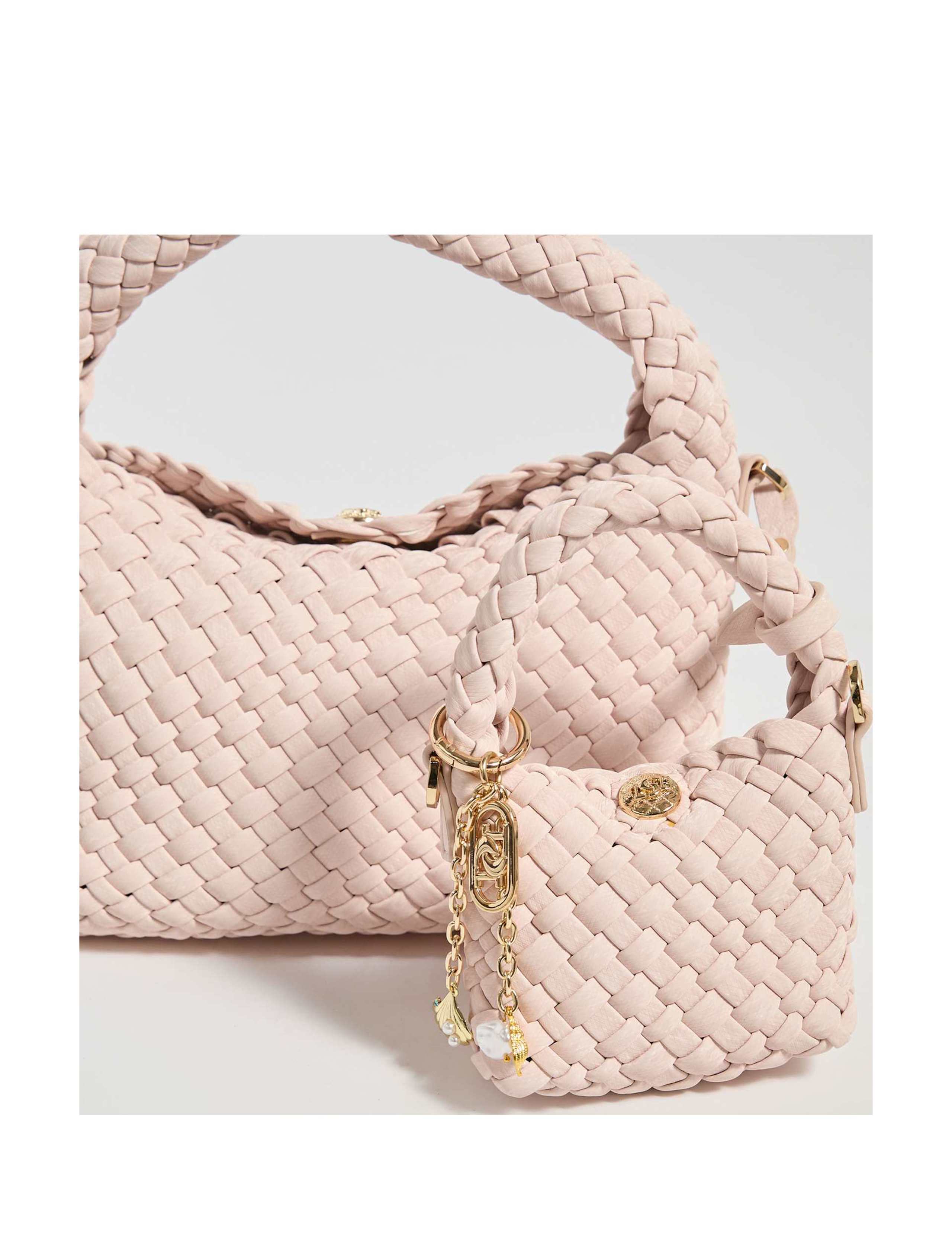 Faux Leather Woven Charm Grab Bag 6 of 6