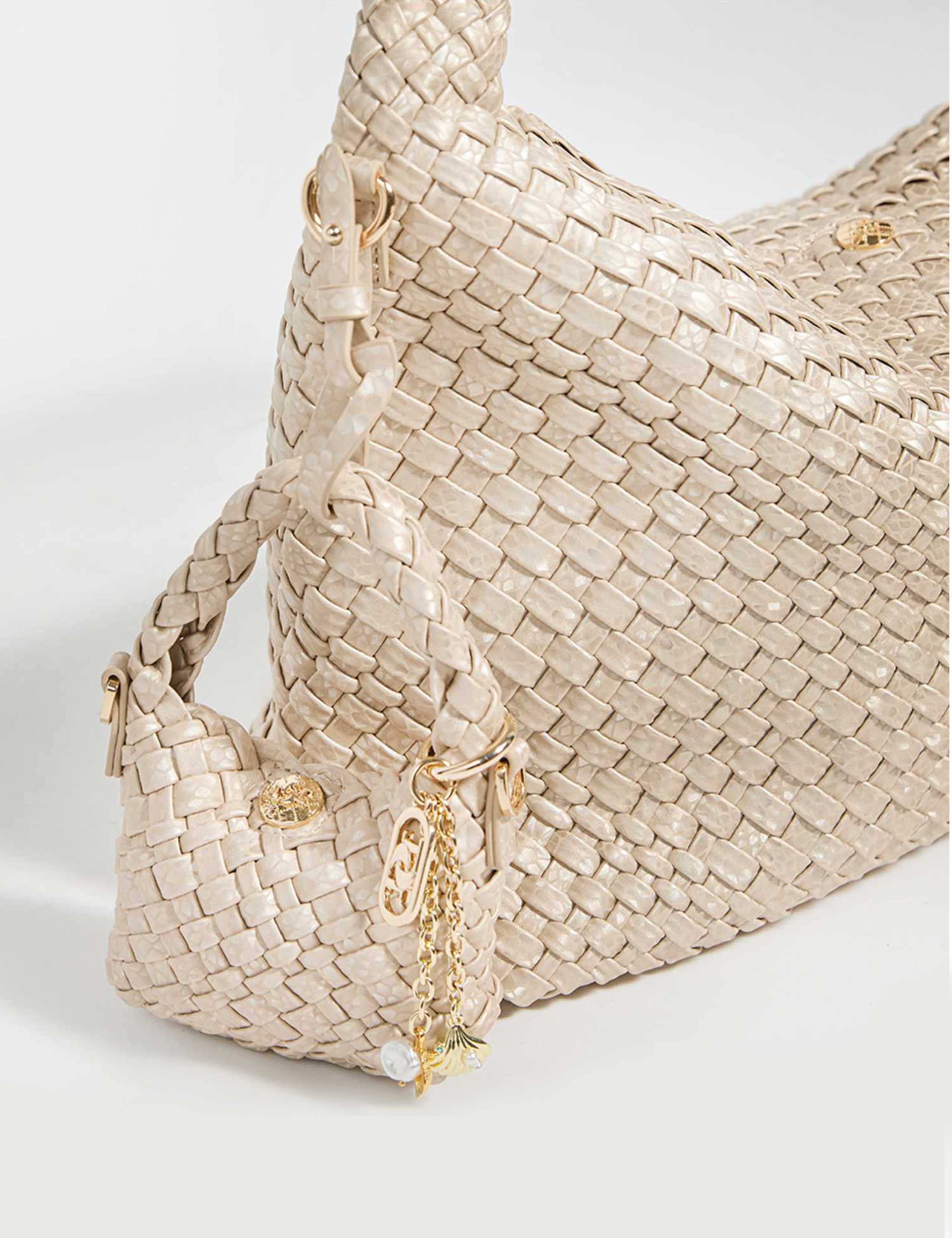 Faux Leather Woven Bag Charm 1 of 6