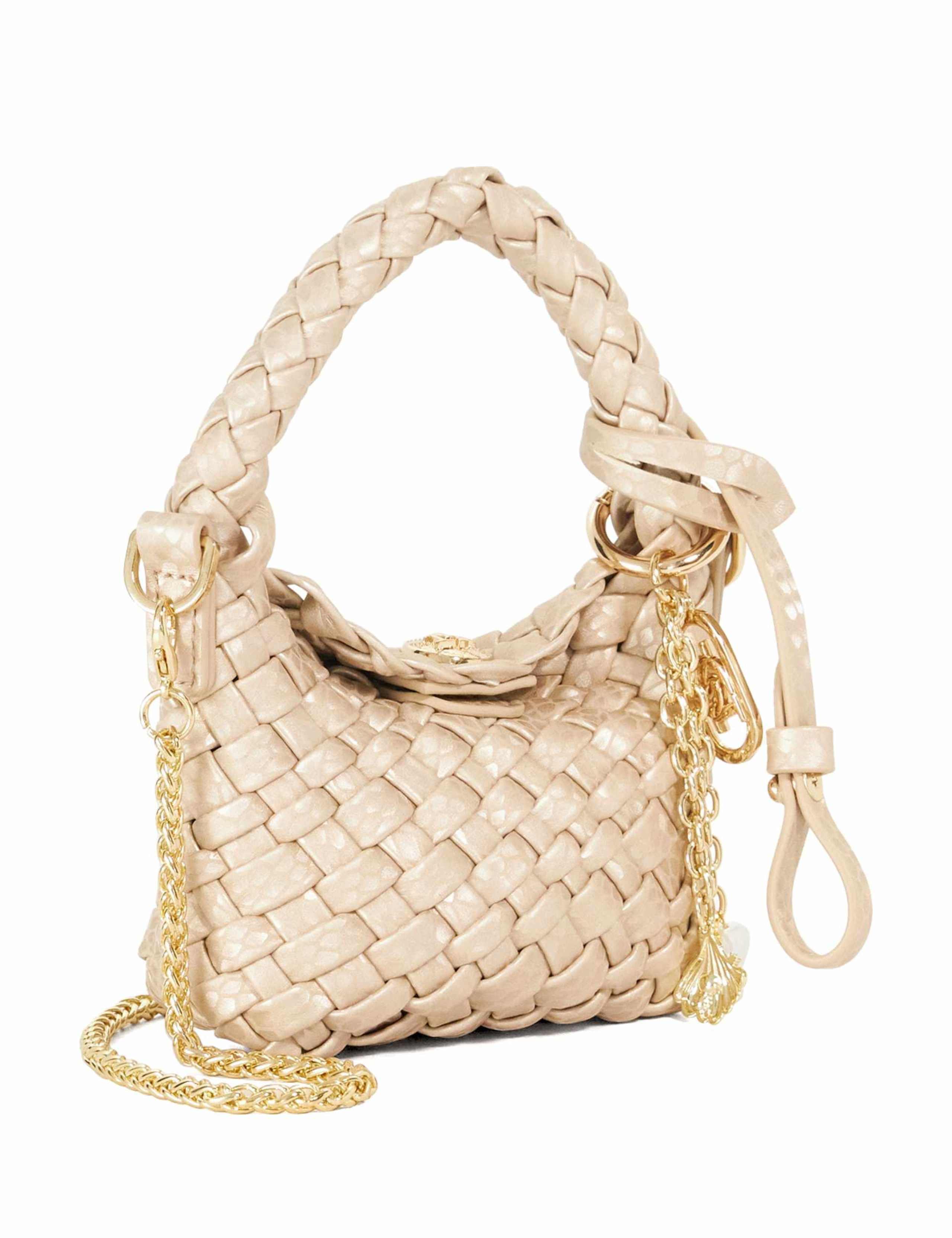Faux Leather Woven Bag Charm 3 of 6