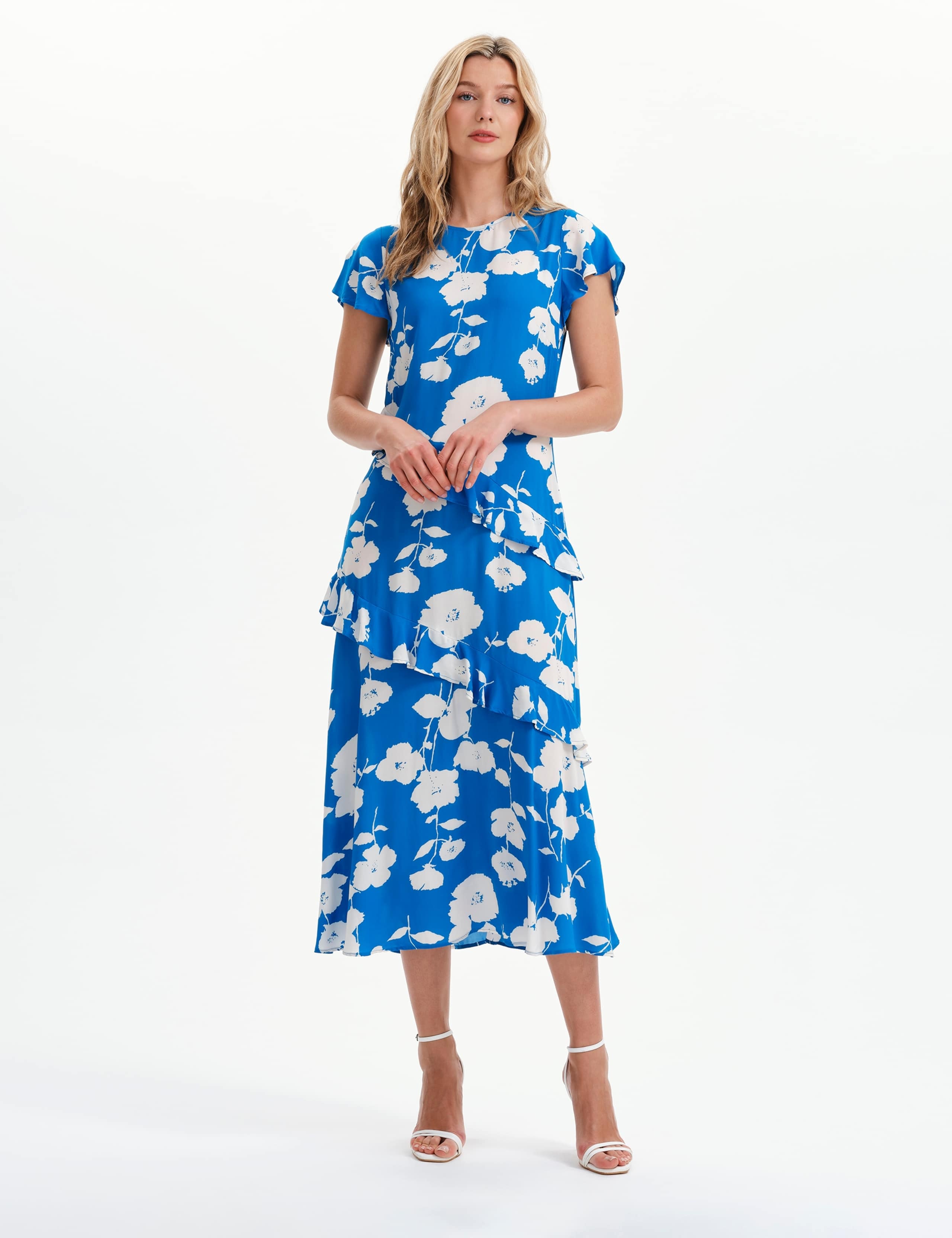 Floral Round Neck Ruffle Midi Waisted Dress 2 of 9