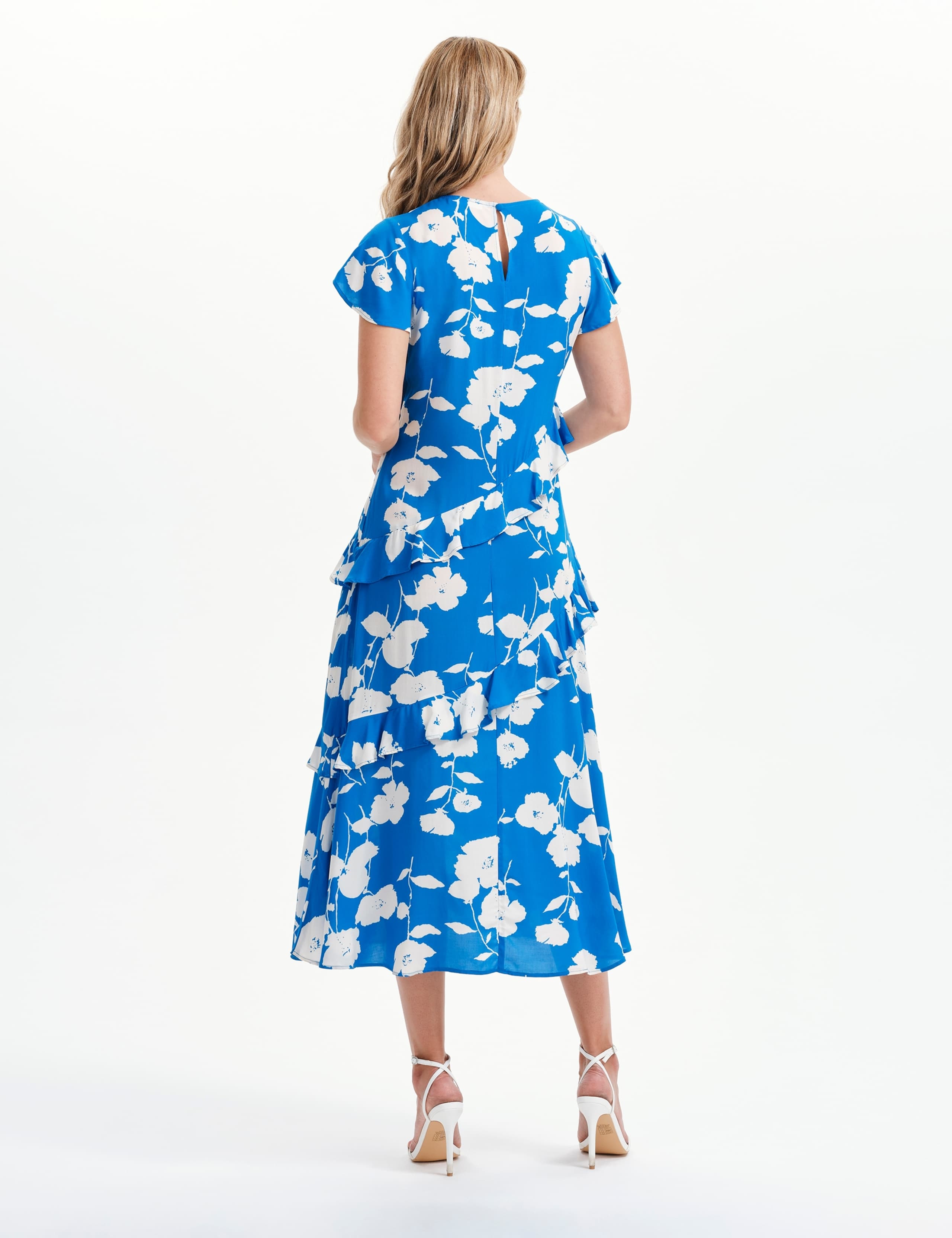 Floral Round Neck Ruffle Midi Waisted Dress 3 of 9
