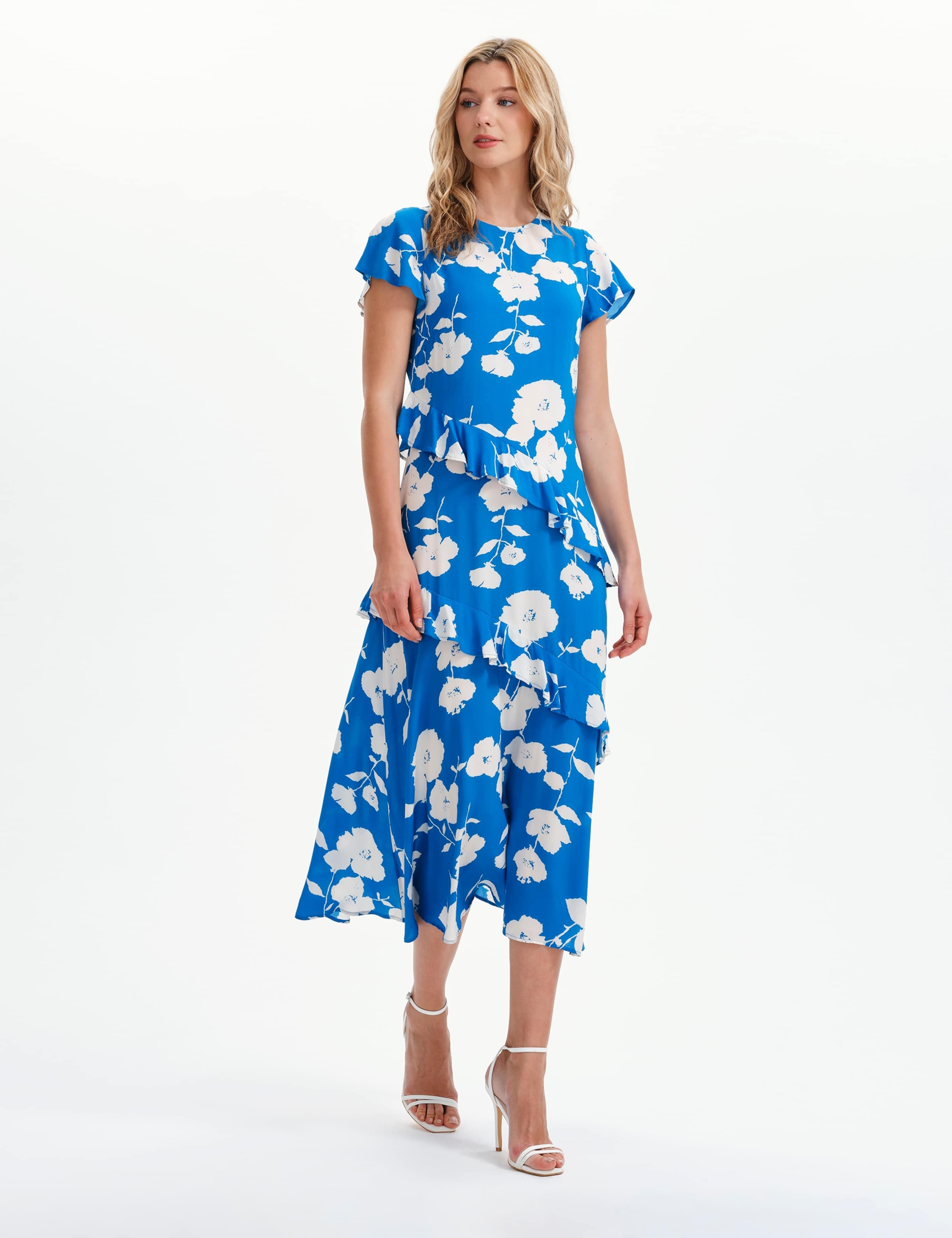 Floral Round Neck Ruffle Midi Waisted Dress 6 of 9