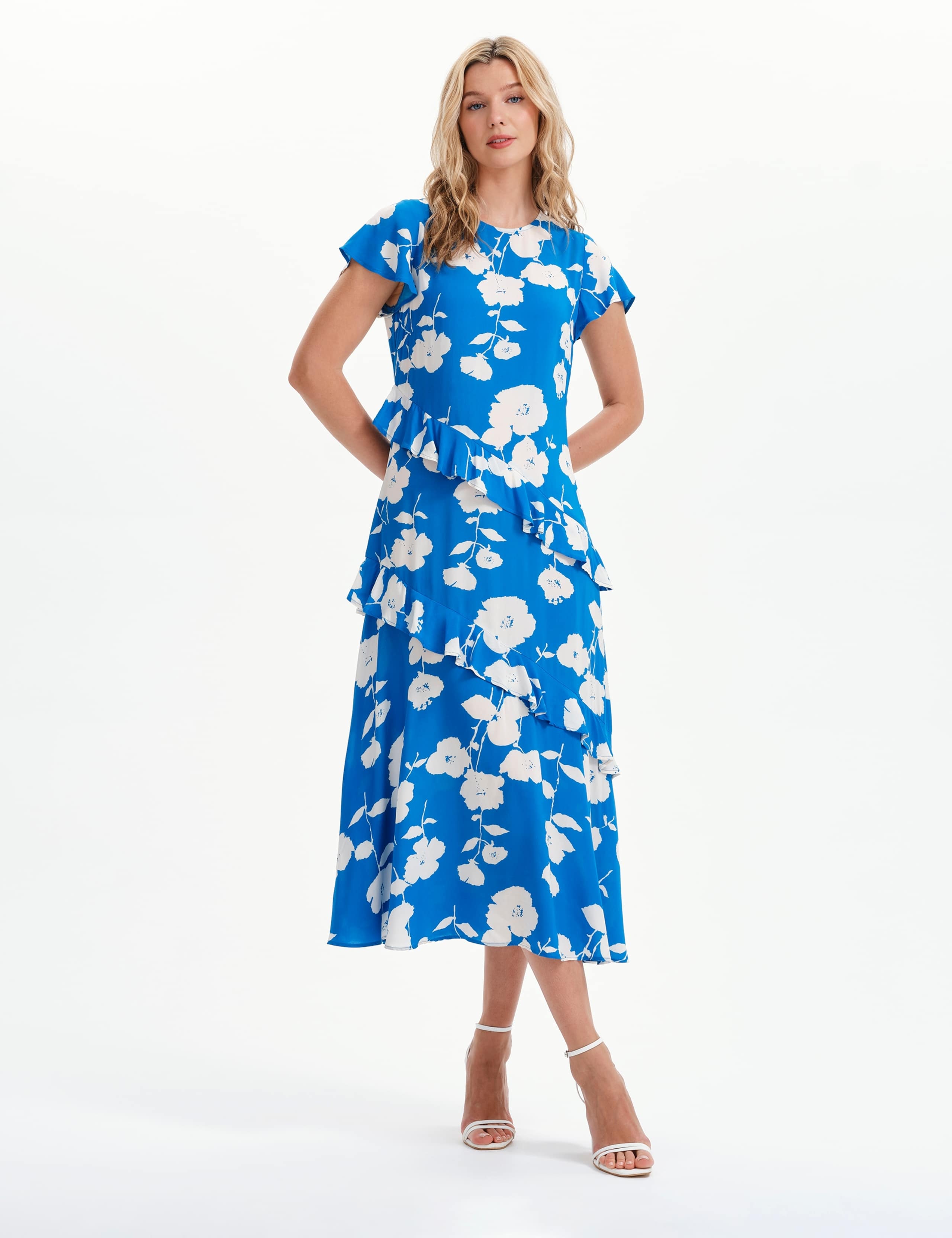 Floral Round Neck Ruffle Midi Waisted Dress 7 of 9