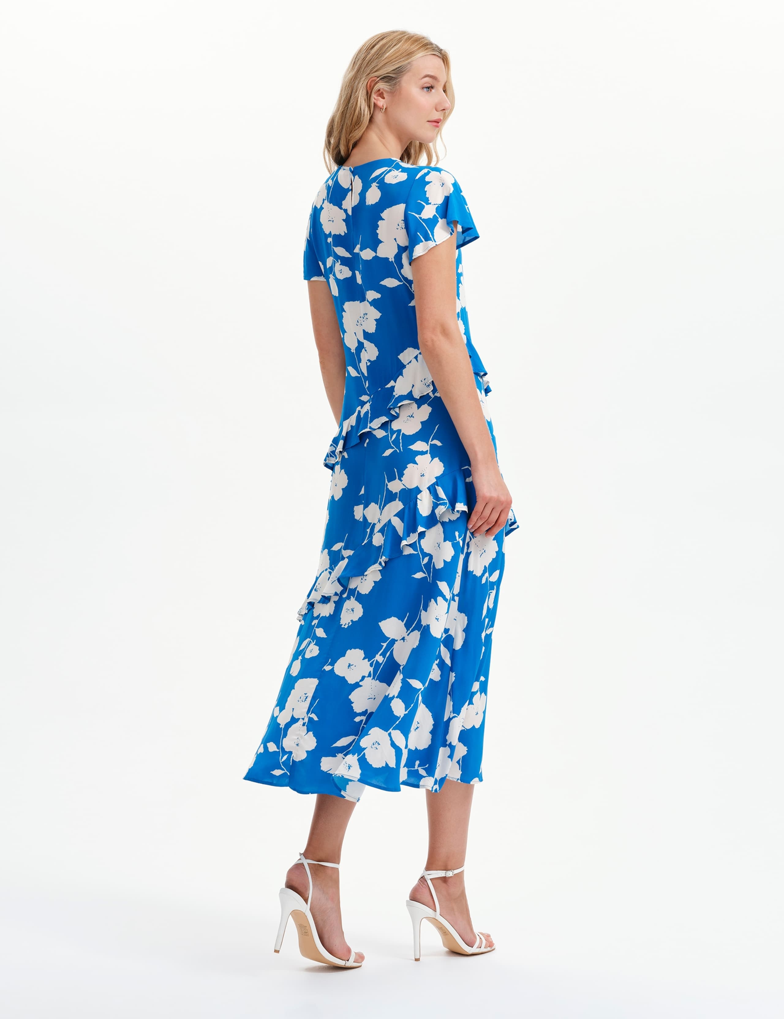 Floral Round Neck Ruffle Midi Waisted Dress 9 of 9