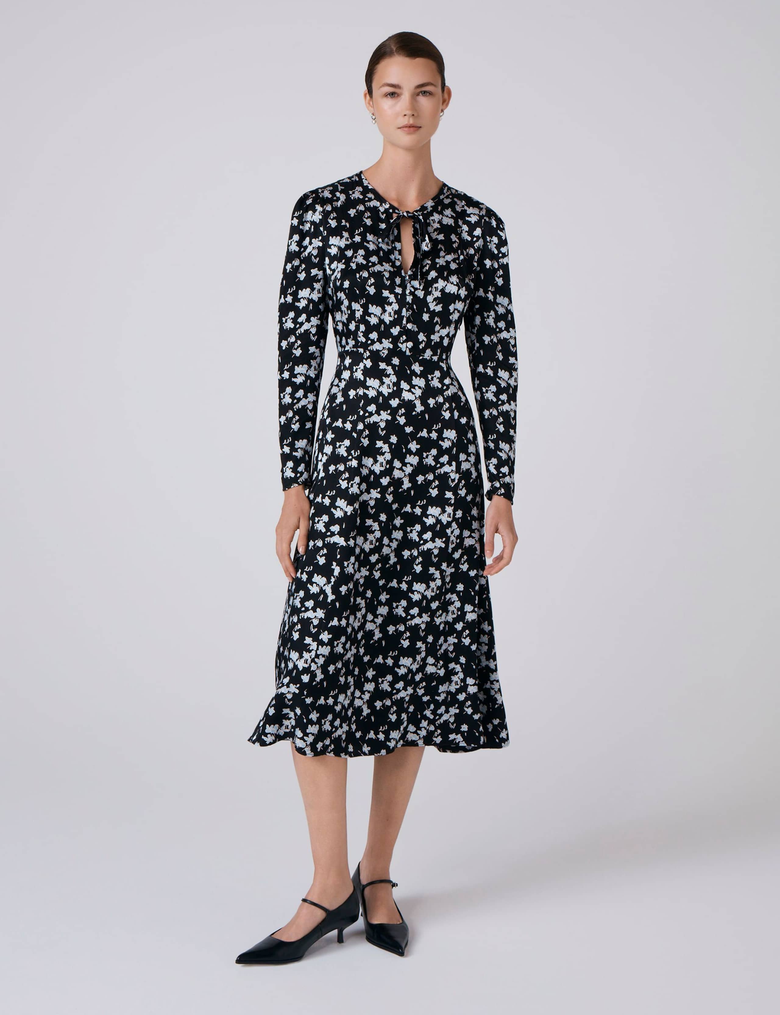 Satin Floral Midi Waisted Dress 1 of 6