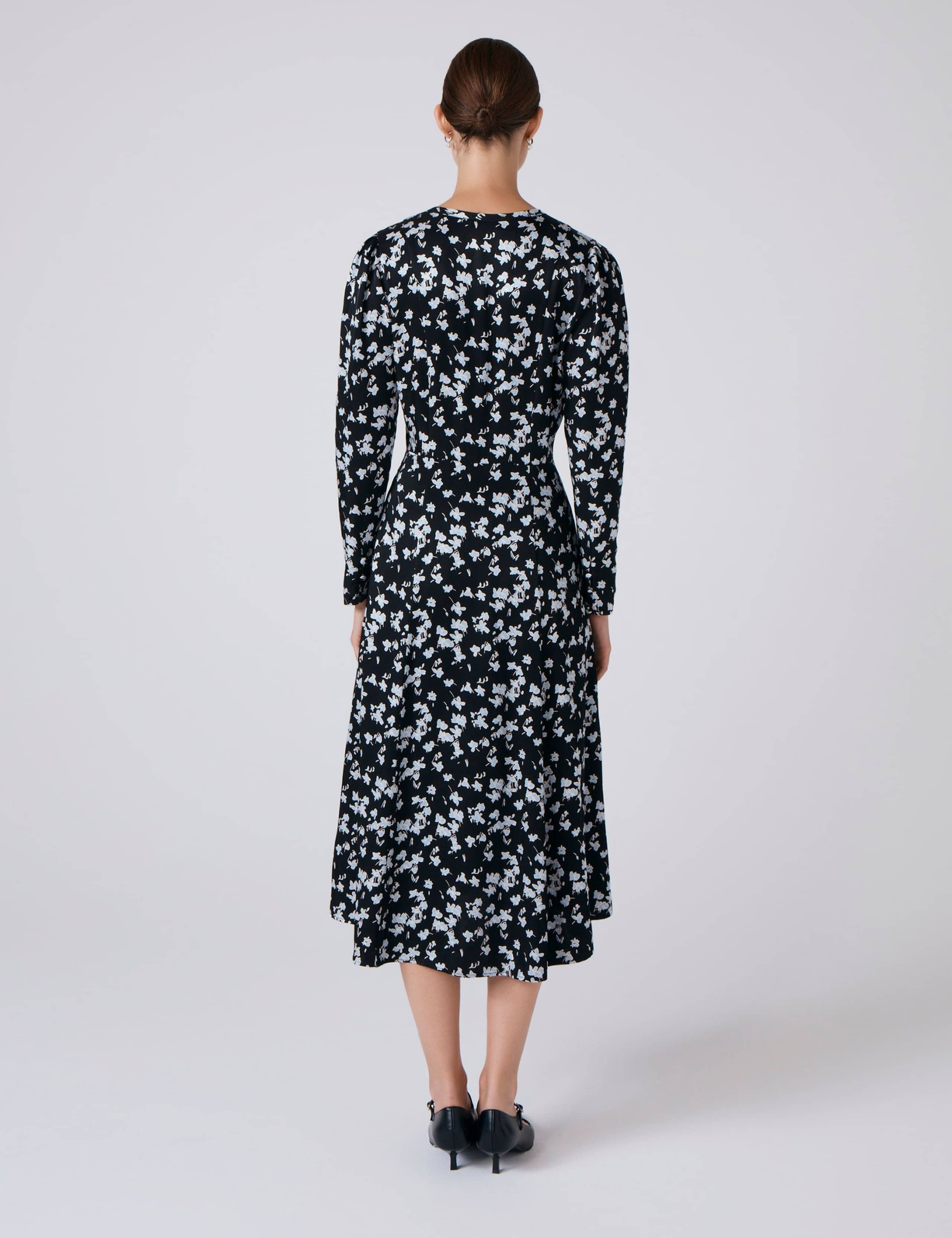 Satin Floral Midi Waisted Dress 3 of 6