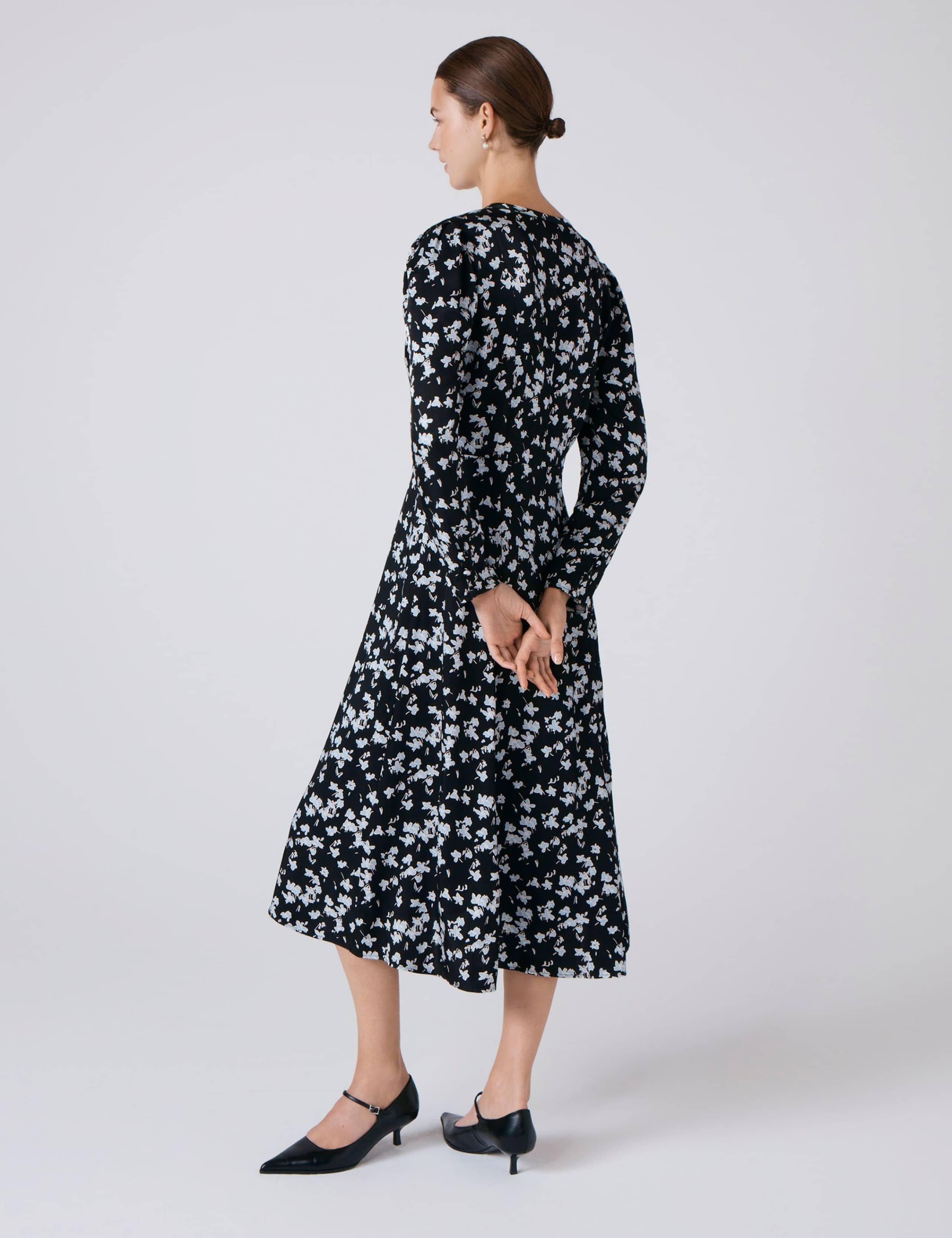 Satin Floral Midi Waisted Dress 5 of 6
