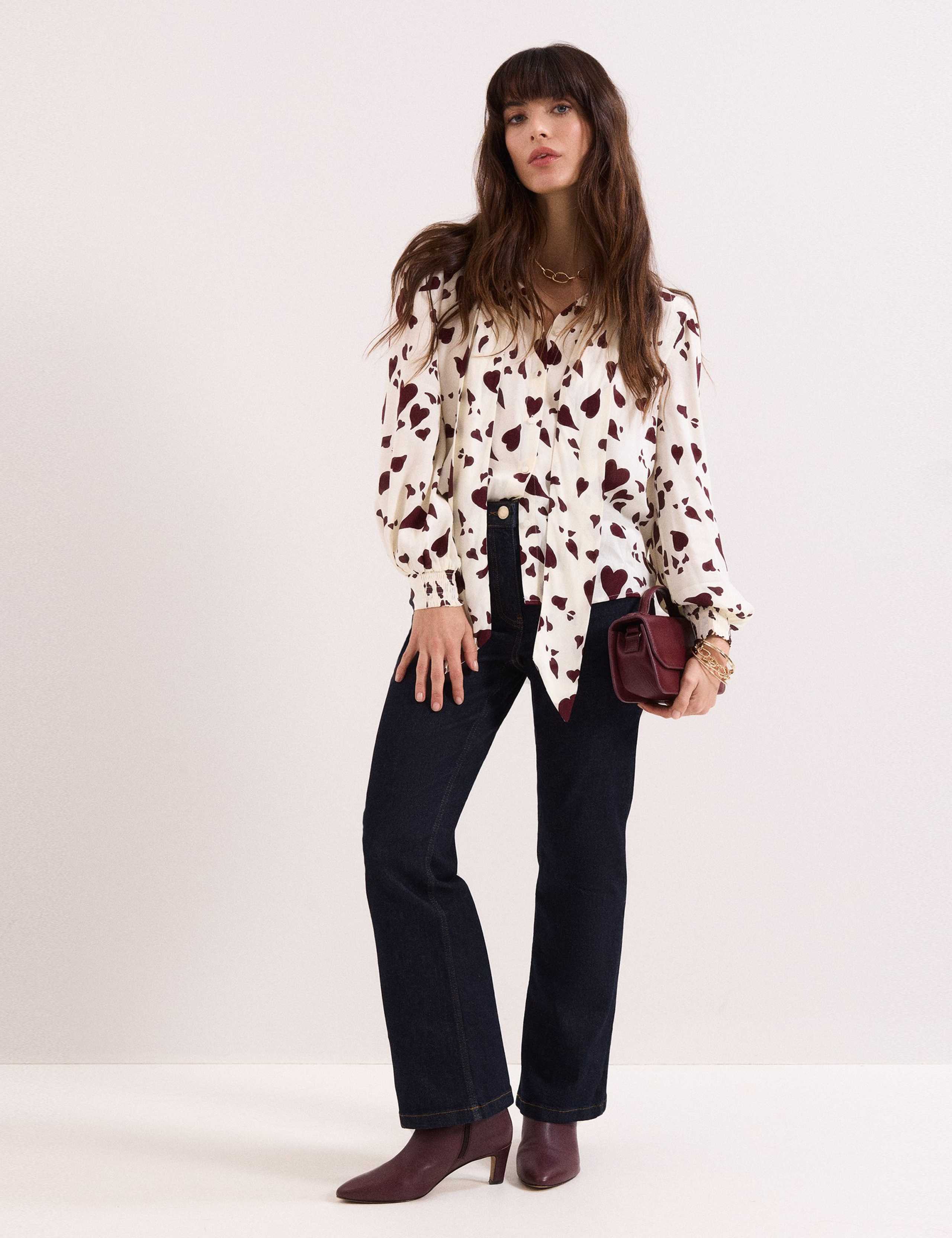 Heart Print Tie Neck Blouse 2 of 5