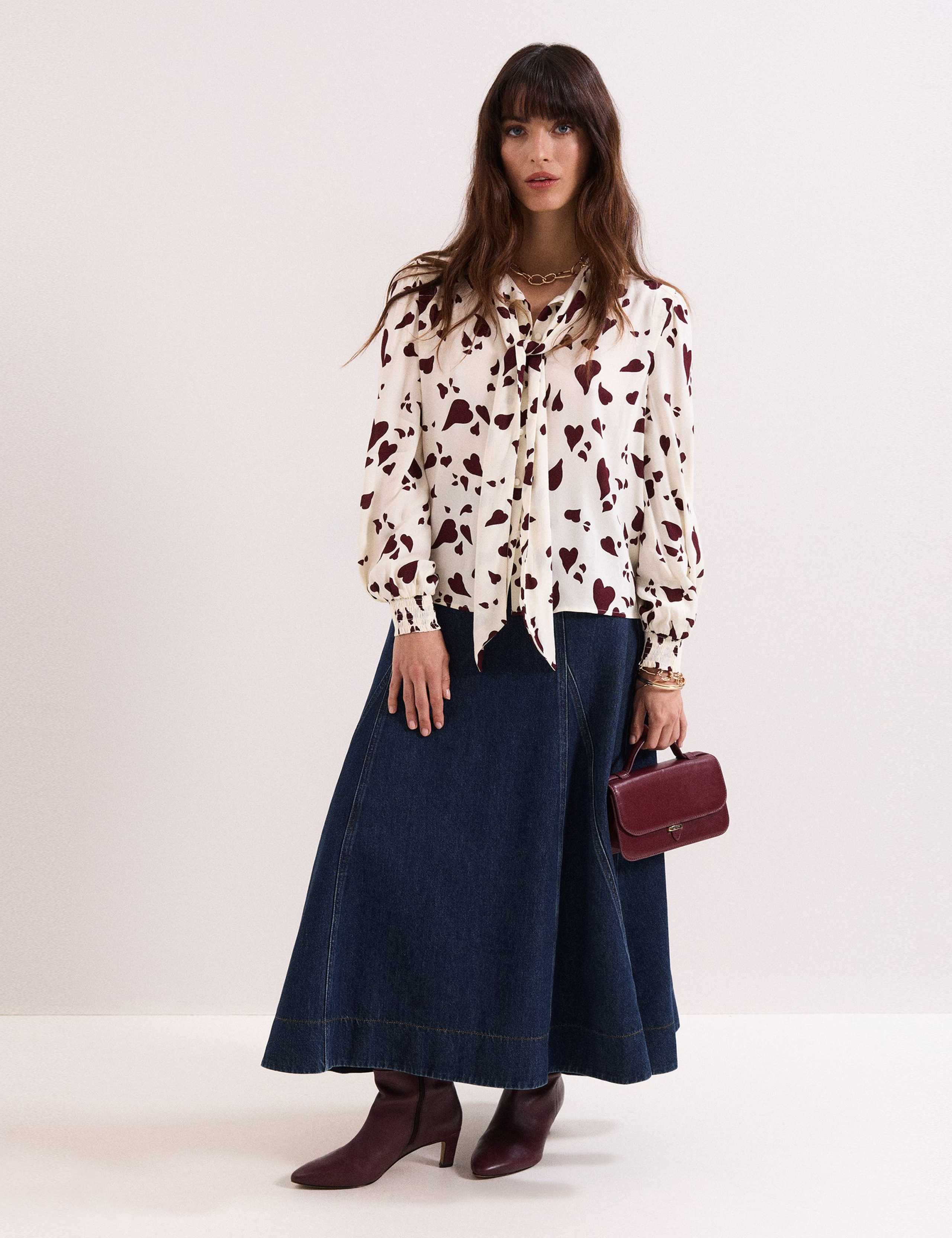 Heart Print Tie Neck Blouse 3 of 5