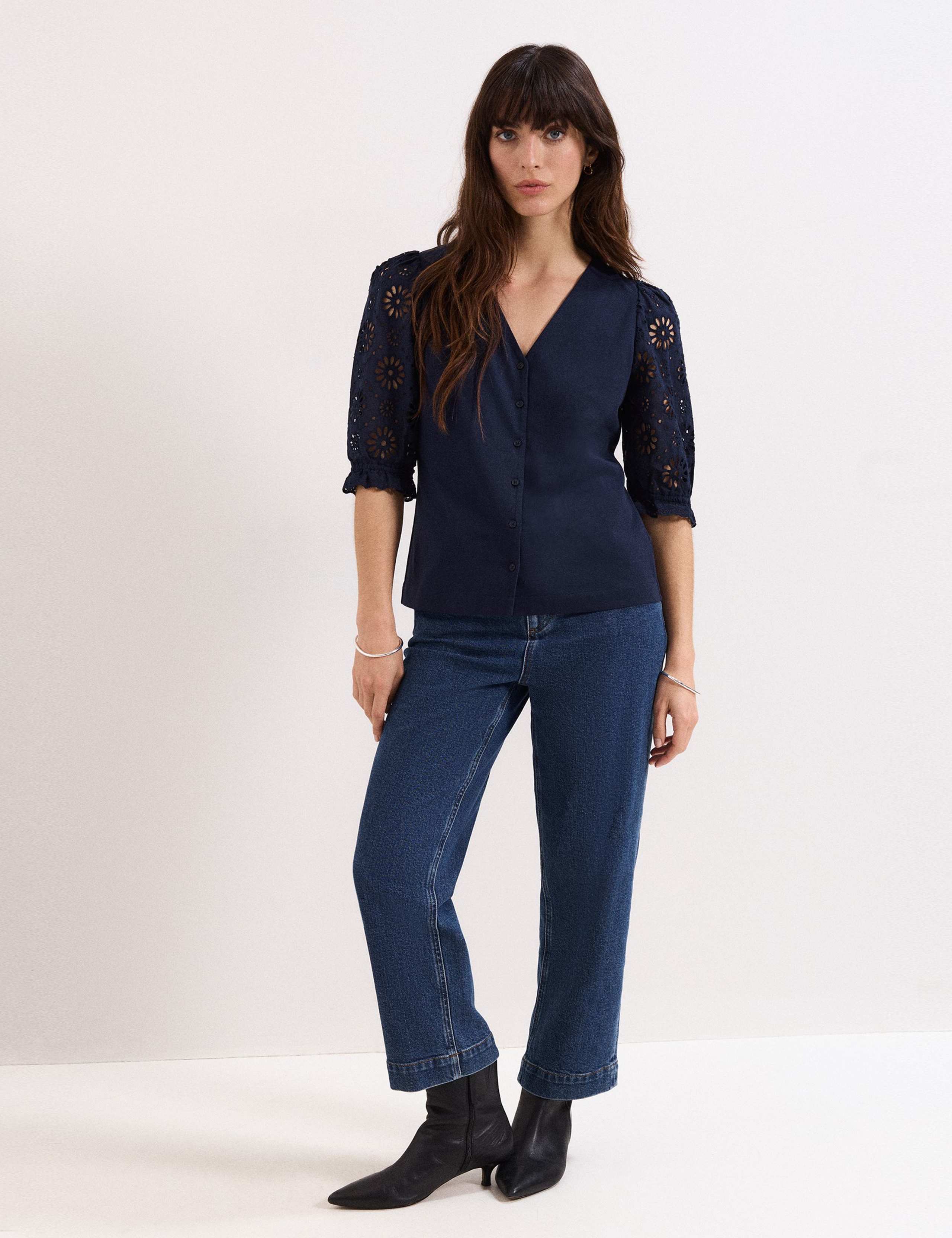 Pure Cotton Broderie V-Neck Top 3 of 4