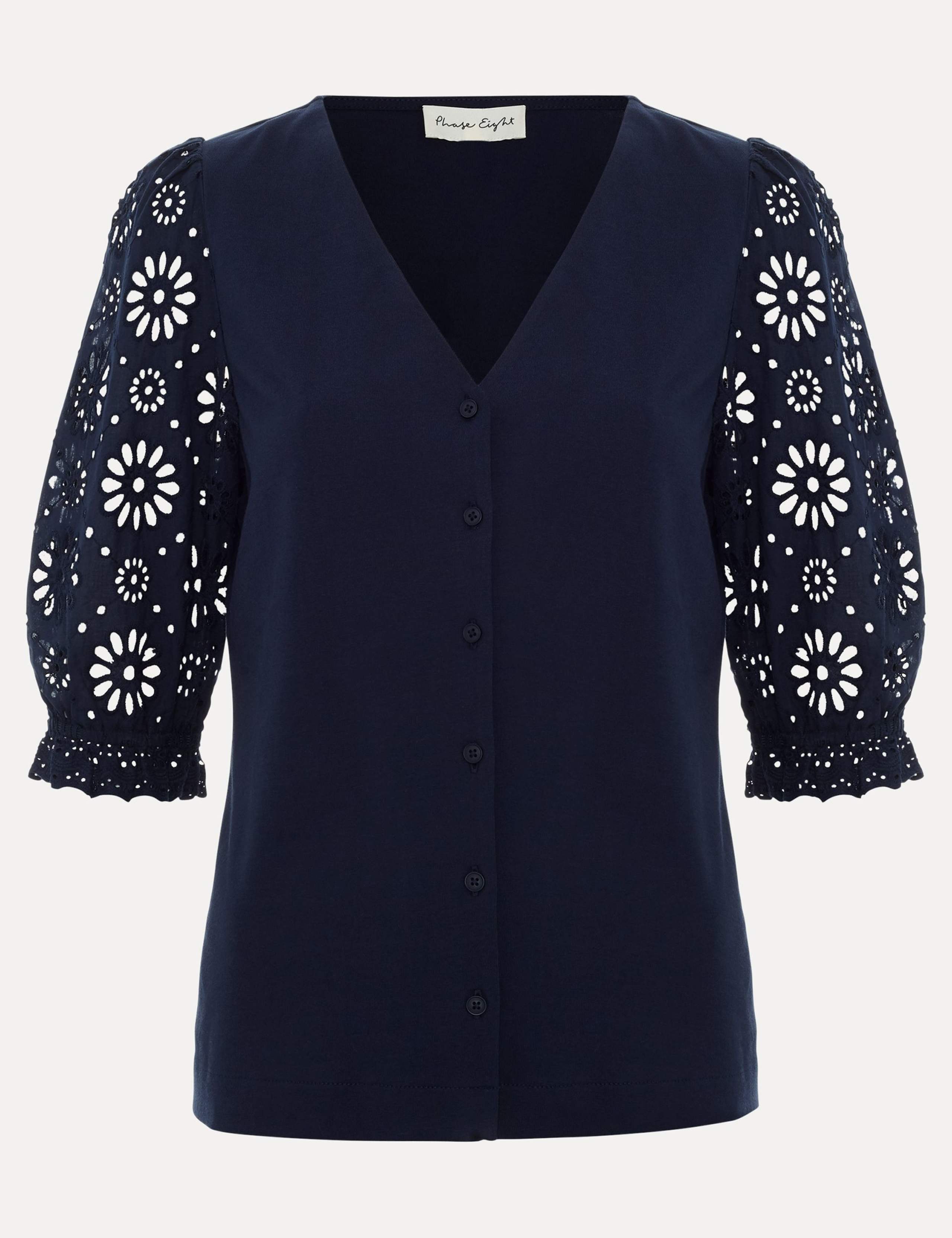 Pure Cotton Broderie V-Neck Top 2 of 4