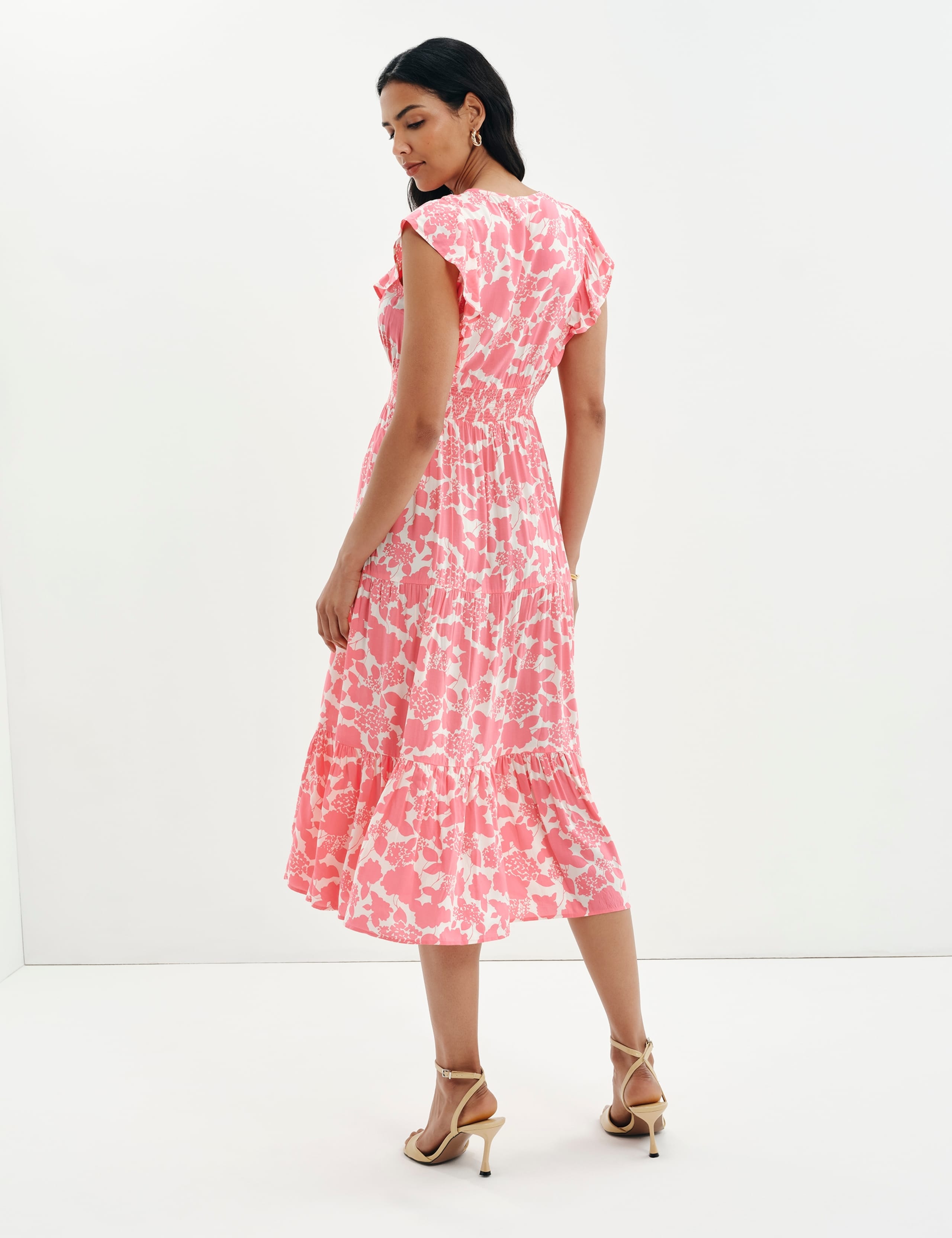 Voile Printed V-Neck Midi Tiered Dress 11 of 11