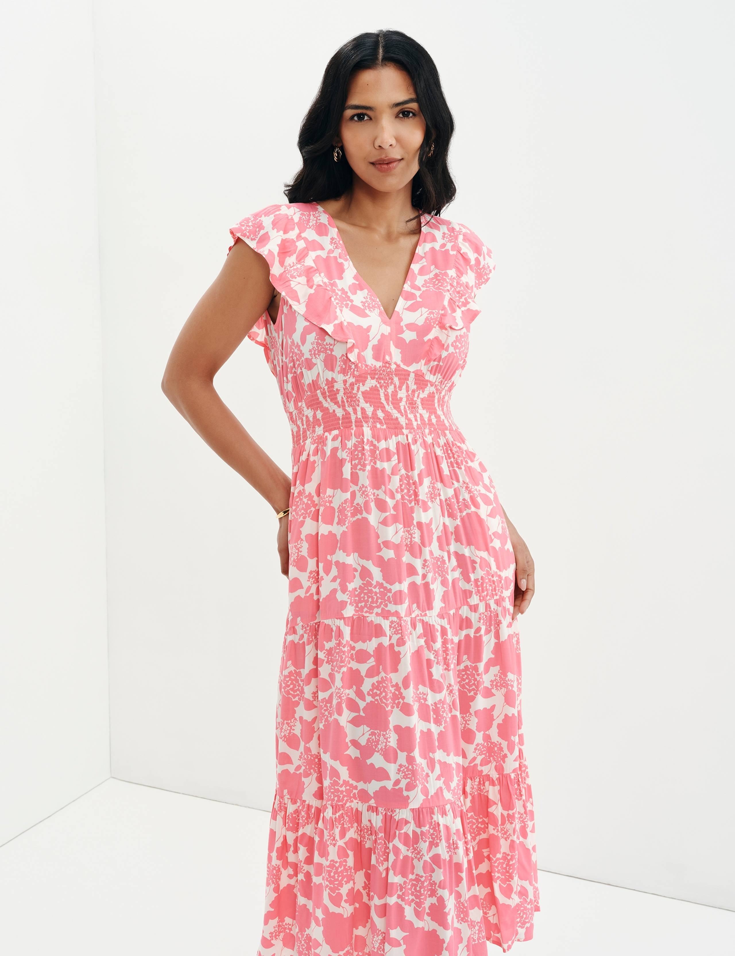 Voile Printed V-Neck Midi Tiered Dress 3 of 11