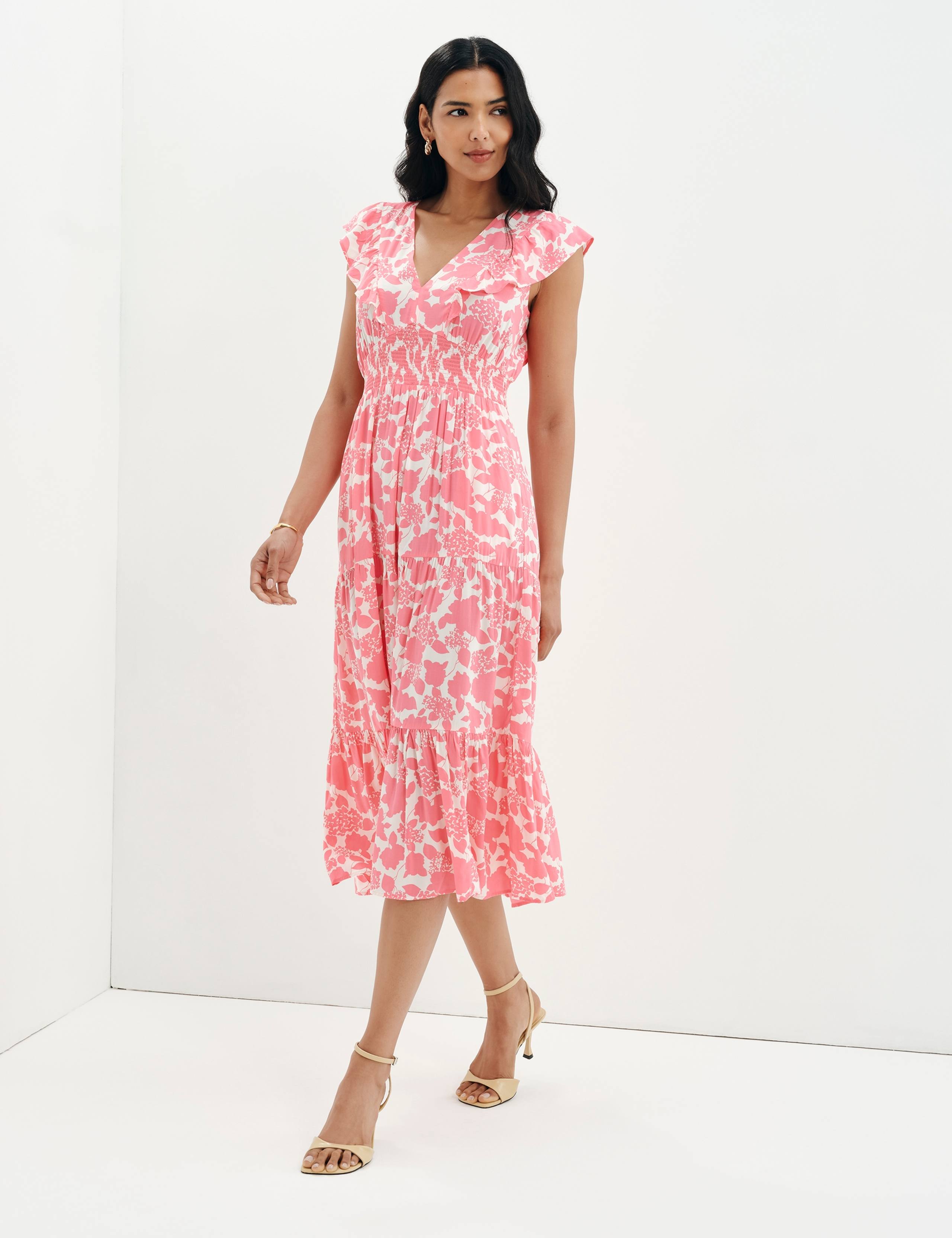 Voile Printed V-Neck Midi Tiered Dress 4 of 11