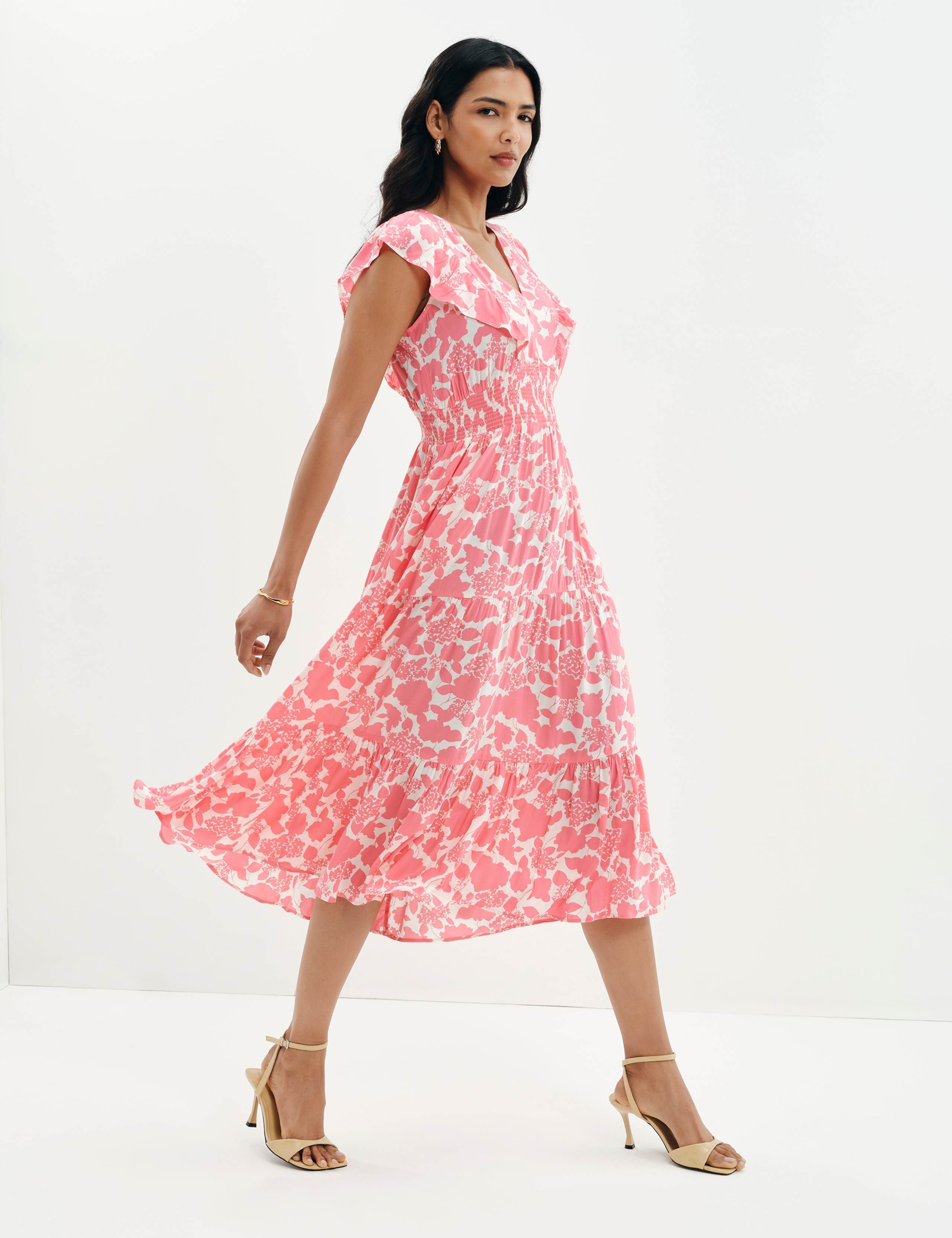 Voile Printed V-Neck Midi Tiered Dress 5 of 11