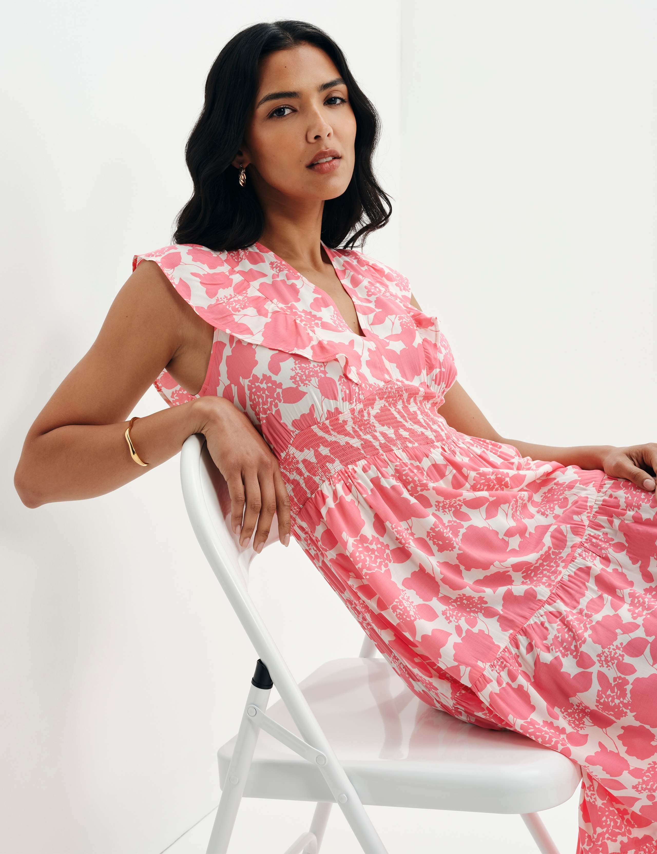 Voile Printed V-Neck Midi Tiered Dress 6 of 11
