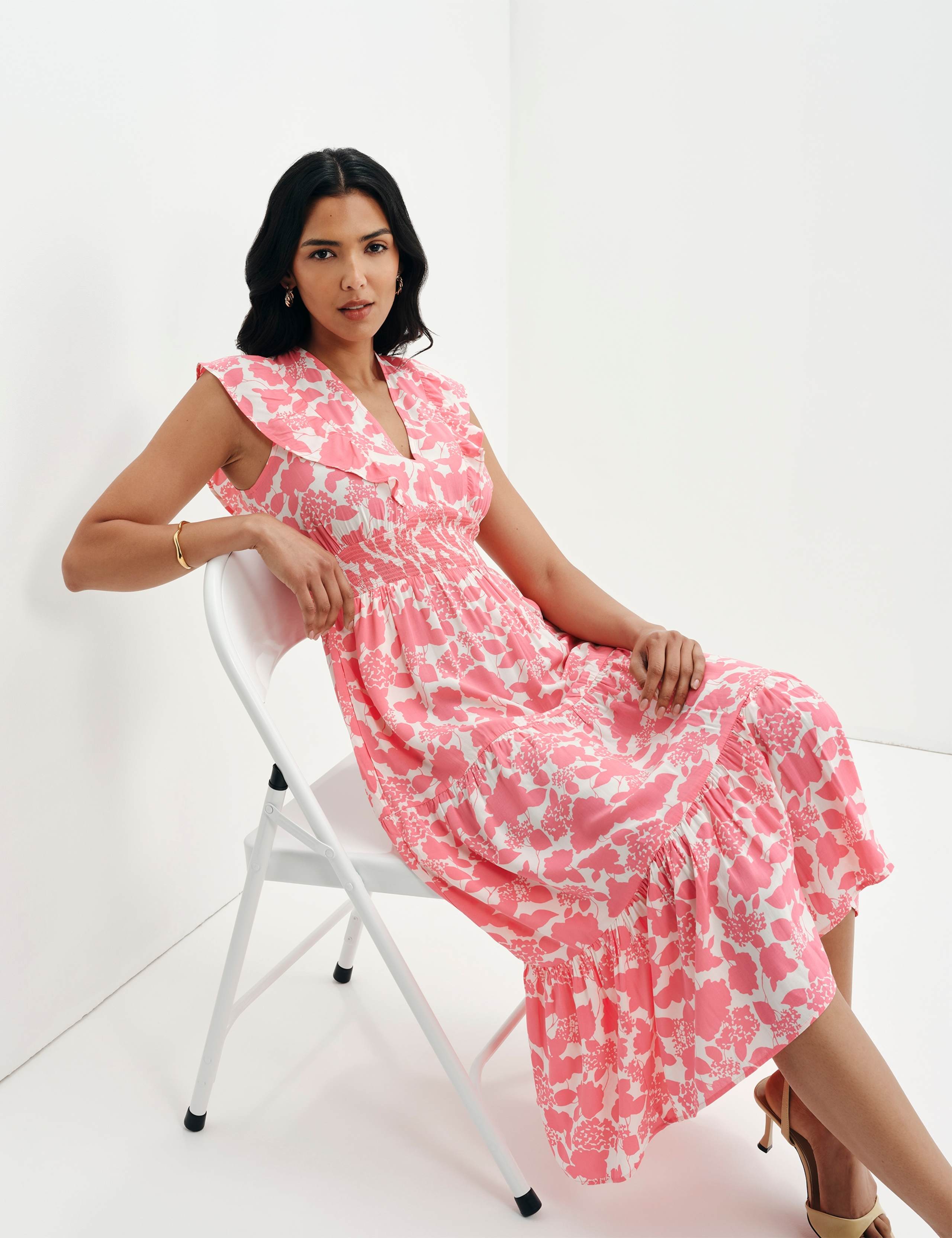 Voile Printed V-Neck Midi Tiered Dress 7 of 11